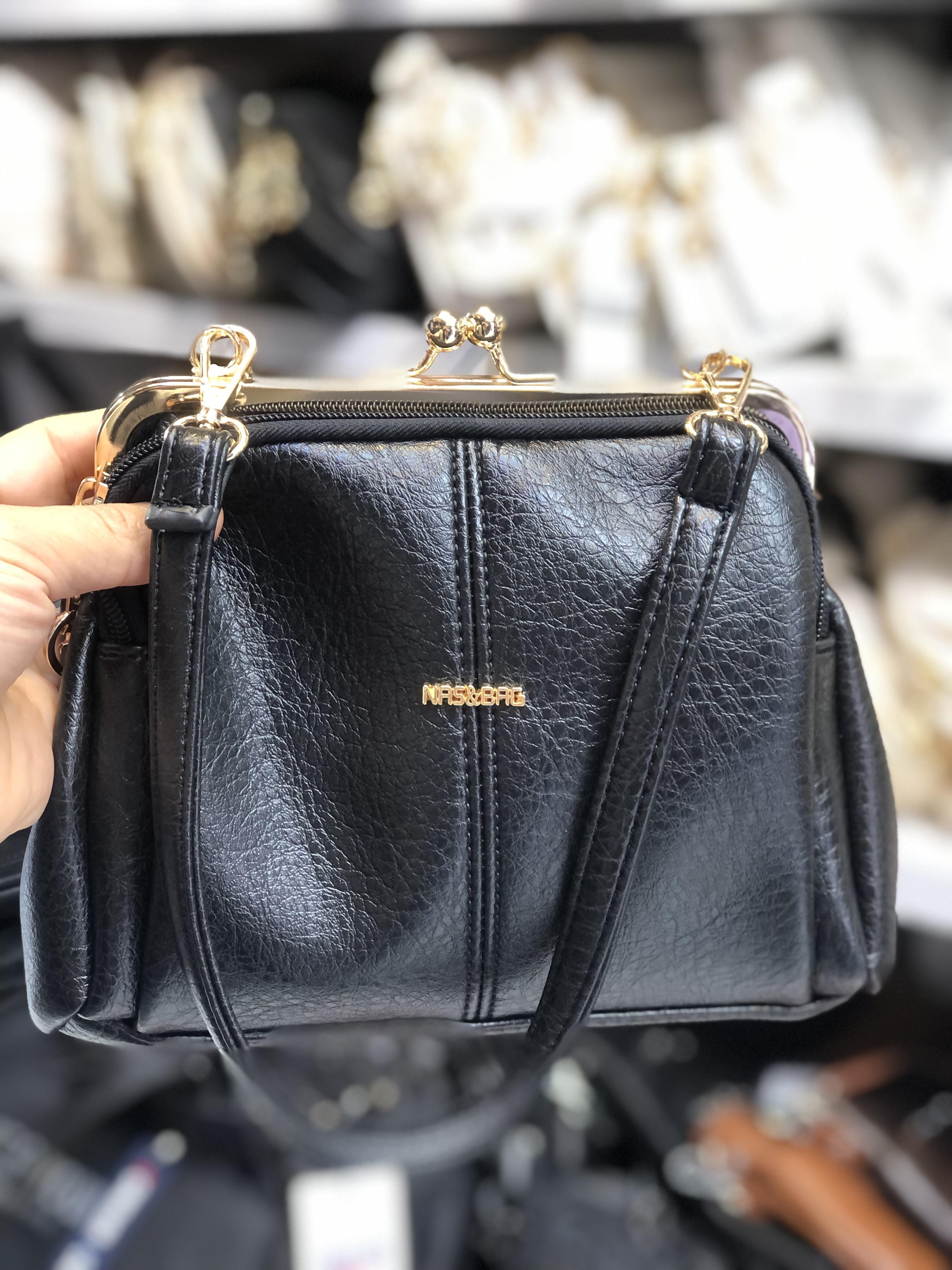 Nas Bag Burslu Klipsli Vintage Omuz ve Çapraz Çanta (23x20 cm ebatlarındadır) Siyah Victoria