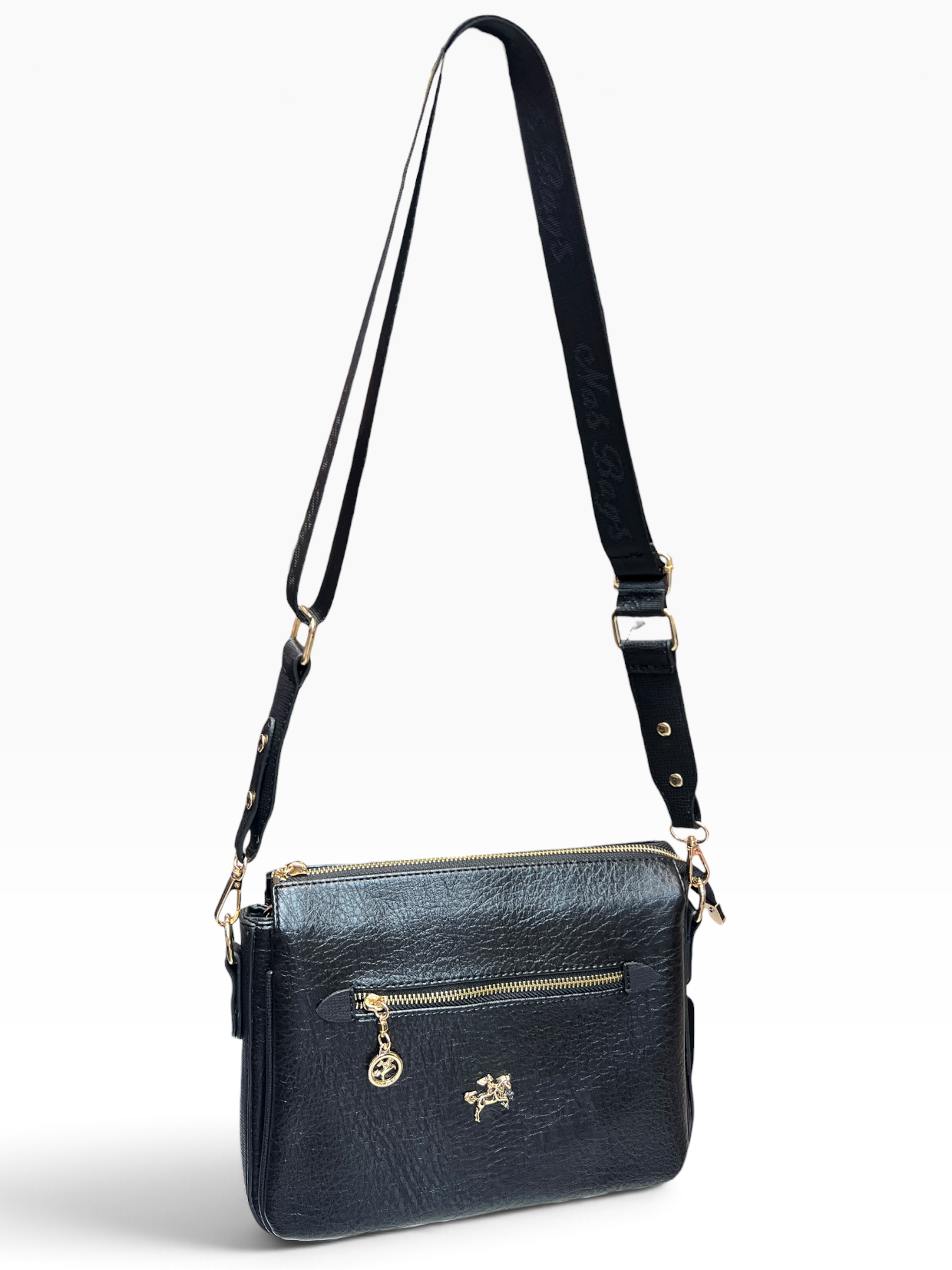 Nas Bag Kadın Çapraz Çanta Kalın Ayarlanabilir Askılı Çanta (En: 26 cm, Boy: 22 cm ) Siyah Victoria Çok gözlü