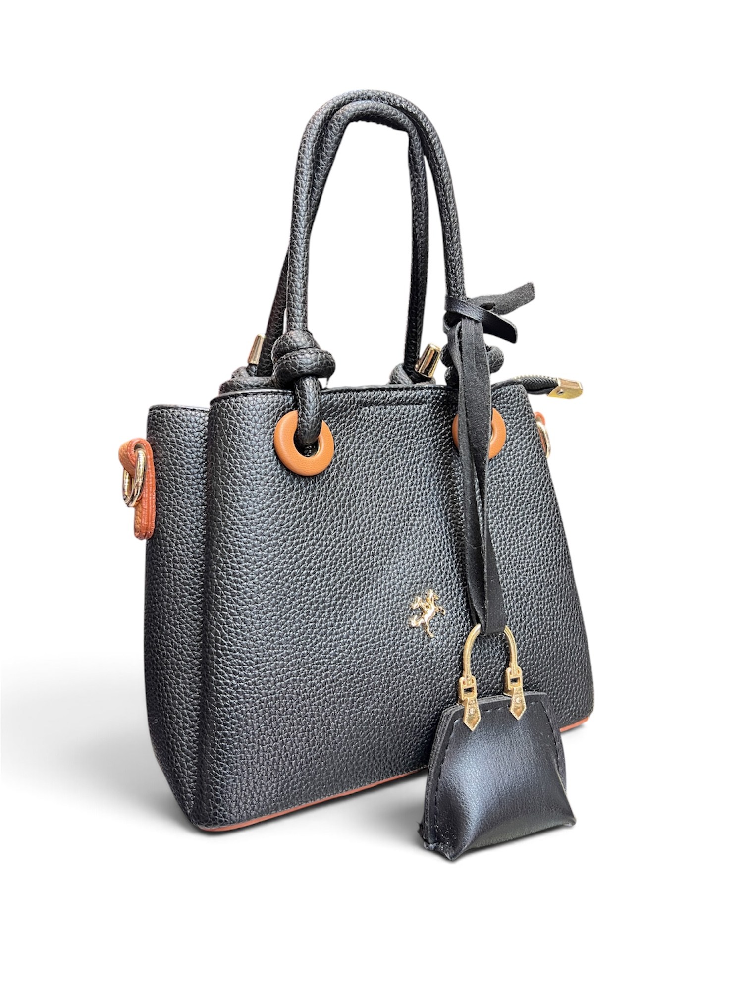 Nas Bag Kadın Charmlı Mini El ve Çapraz Çanta (en :19 cm , boy:15 cm) Siyah Taba Lopez