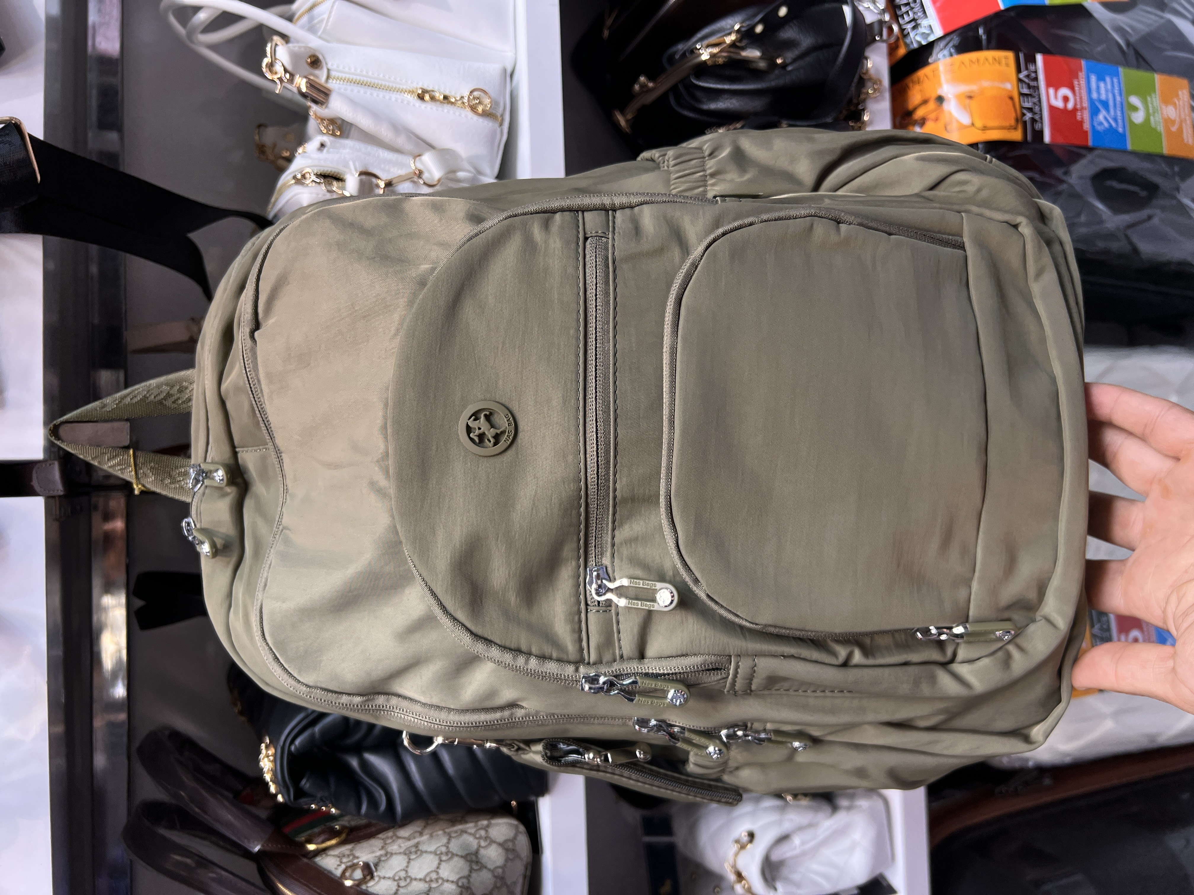 Nas Bag Unisex Hafif Büyük Boy Okul Çantası ve Spor Çantası Çok Gözlü Haki yeşilimsi 