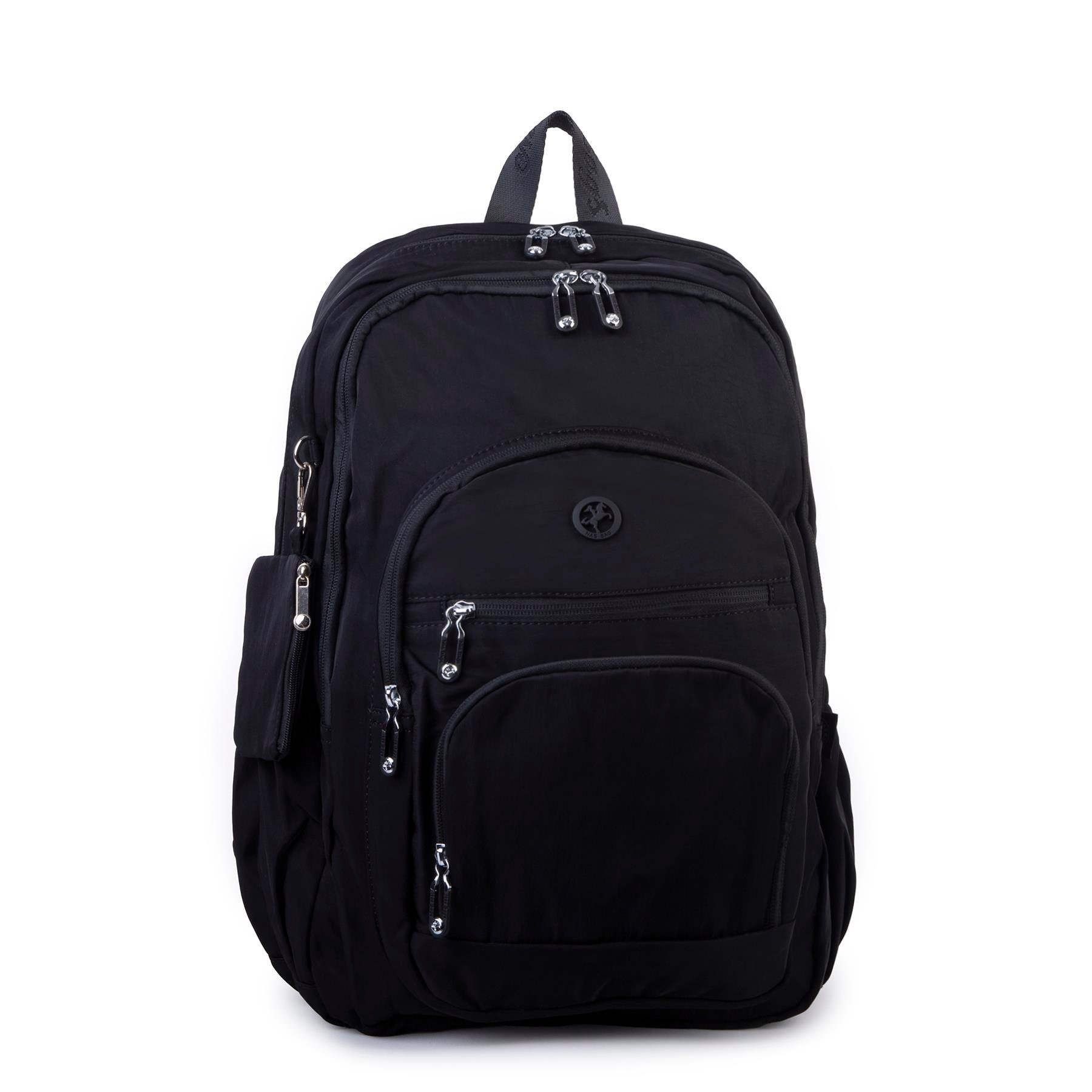 Nas Bag Unisex Hafif Büyük Boy Okul Çantası ve Spor Çantası Çok Gözlü Siyah