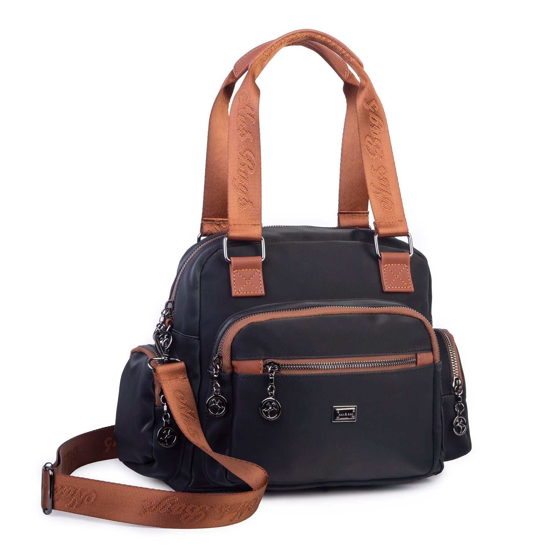 Siyah taba Nas bags kadın kol ve çapraz askılı. Çok gözlü çanta 1402 