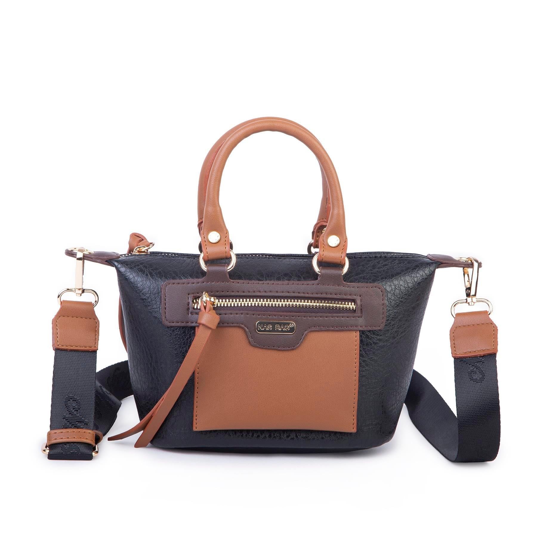 Taba ve Siyah düz Nas Bag Kadın Mini El ve Postacı Çantası 