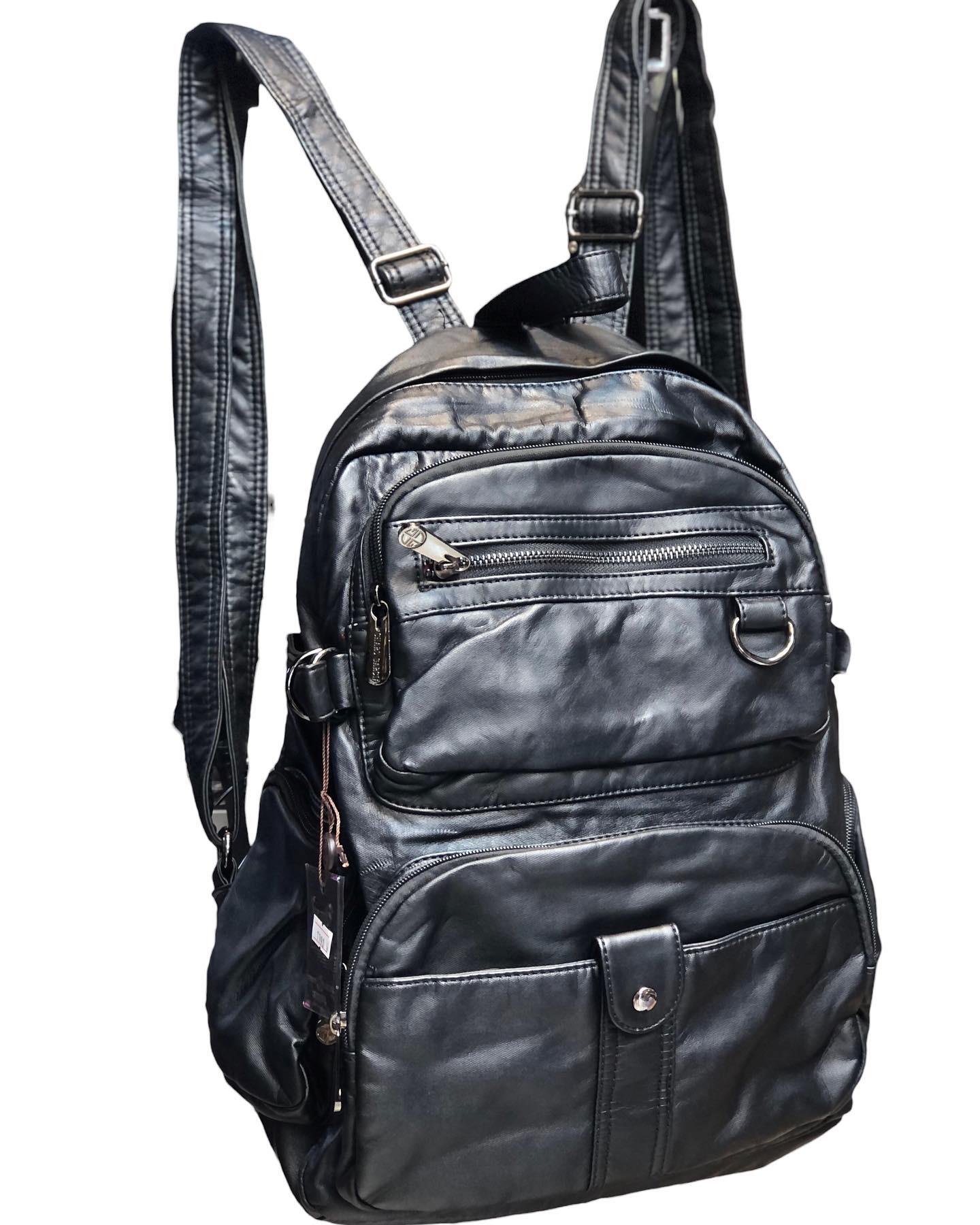 Yıkanmış deri sırt çantası yumuşak deri çok gözlü cepli çanta |  elizabell.com.tr