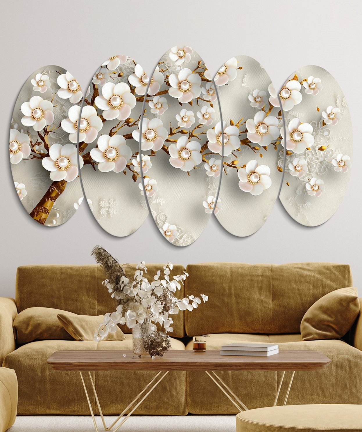Çiçekler 5 Parça Mdf Tablo
