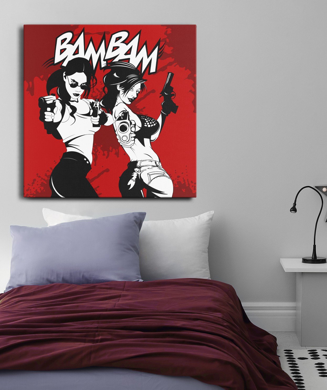 İki Kız Bam Bam Tek Parça Kare 65x65 Cm Kanvas - Canvas Tablo