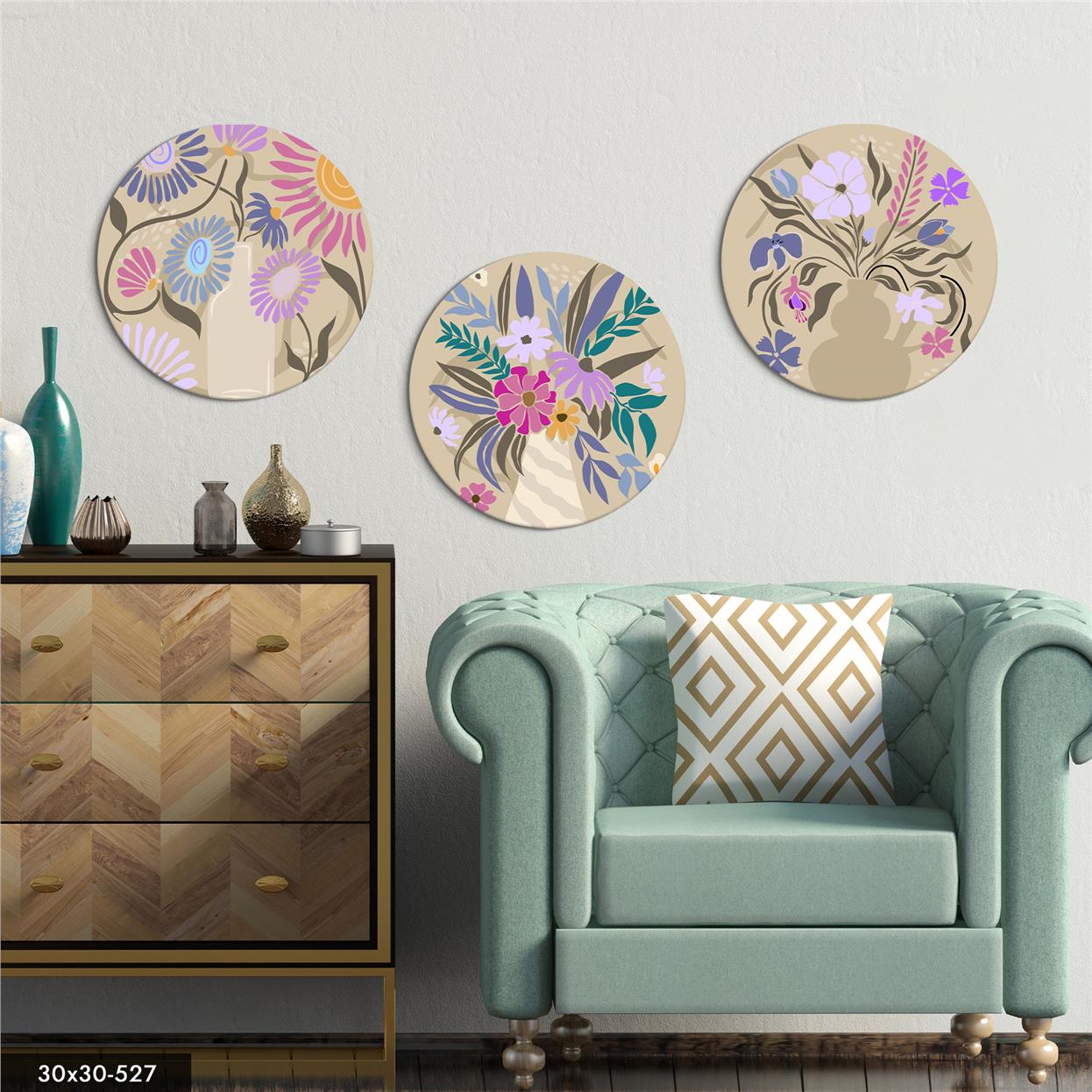 Renkli Çiçekler 3 Parça Mdf Tablo