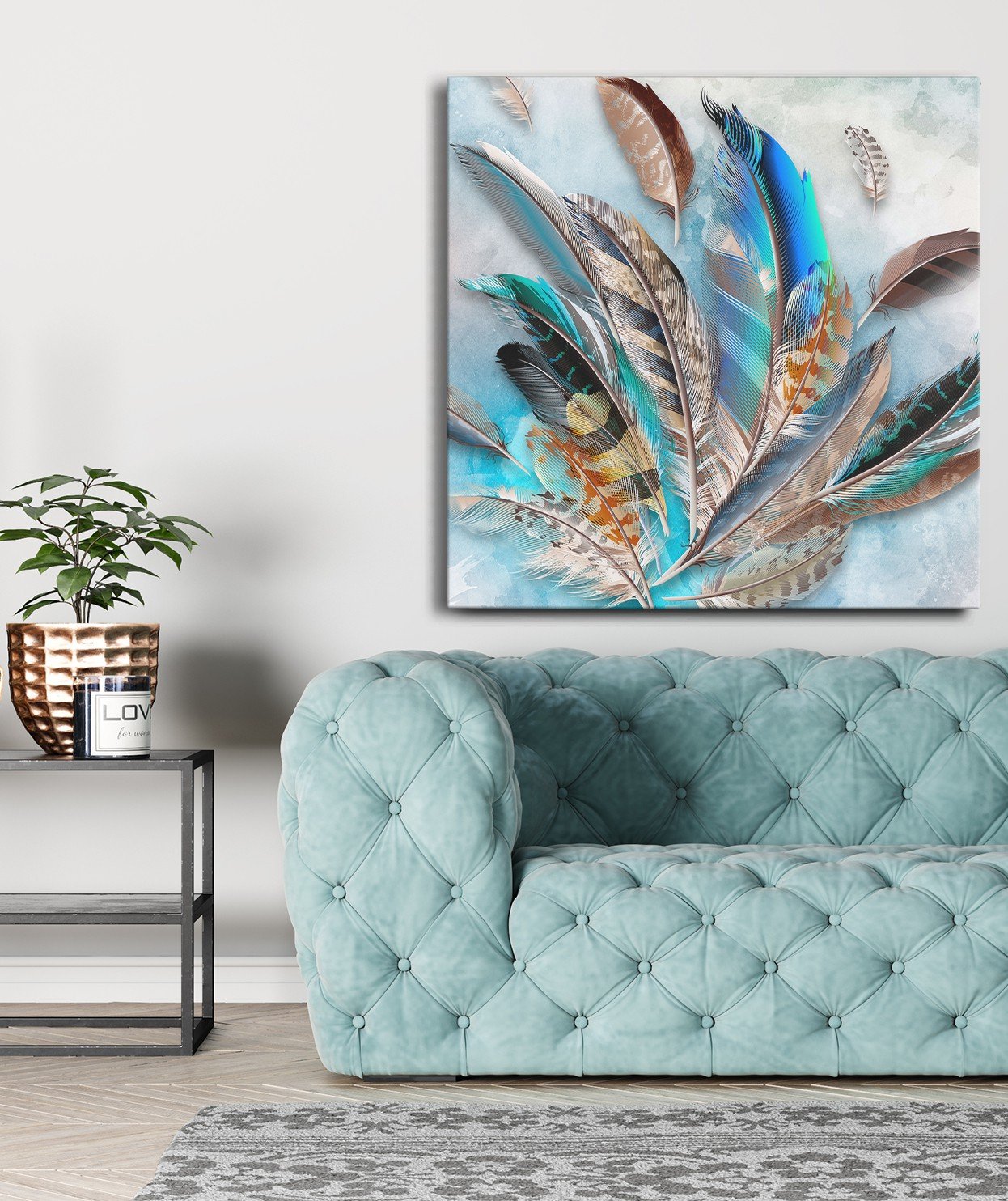 Renkli Tüyler Tek Parça Kare 65x65 Cm Kanvas - Canvas Tablo
