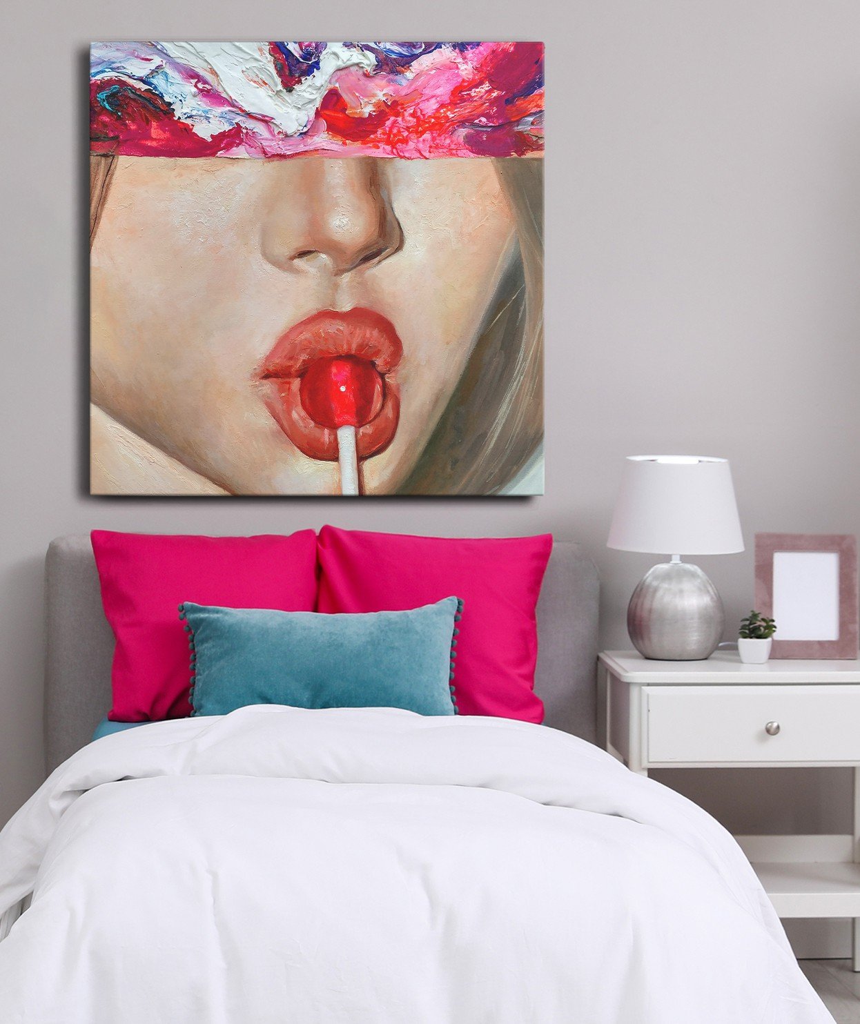 Şeker Kız Tek Parça Kare 65x65 Cm Kanvas - Canvas Tablo