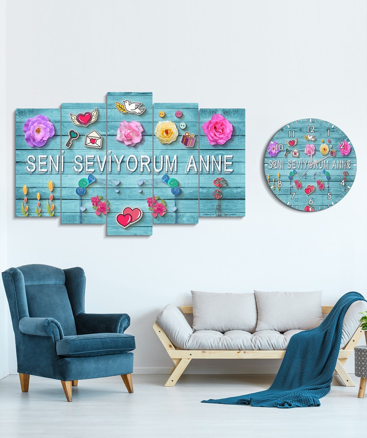Seni Seviyorum Anne Tablo ve Saat Set