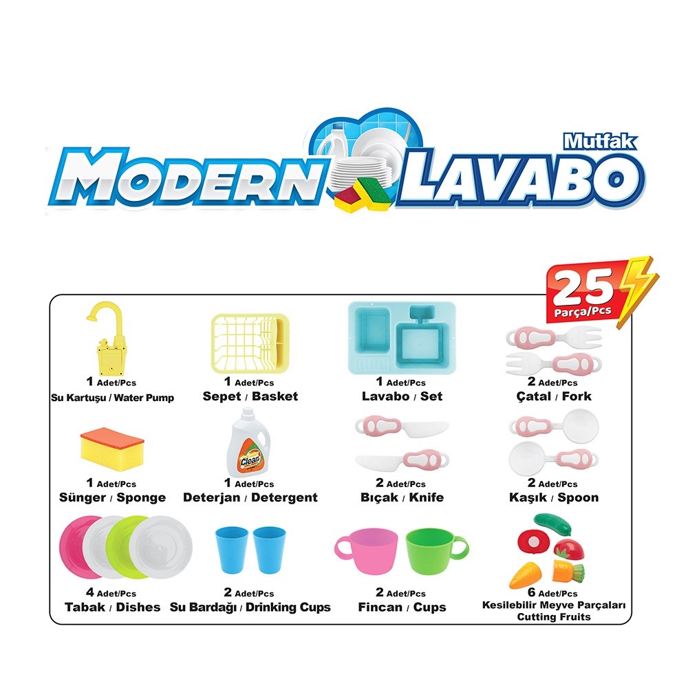 Kayyum Oyuncak Pilli Modern Mutfak Lavabo Seti Pembe 25 Parça 7020 Fiyatı  ve Özellikleri