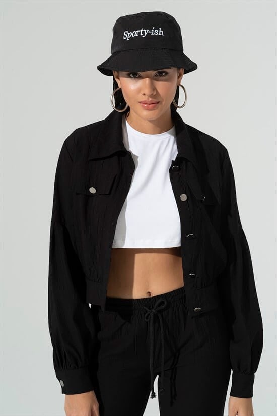 For You Accessories/Kadın Şapka For You Accessories For You Accesories Kadın Sporty-ish Nakıslı Safari Siyah Şapka 