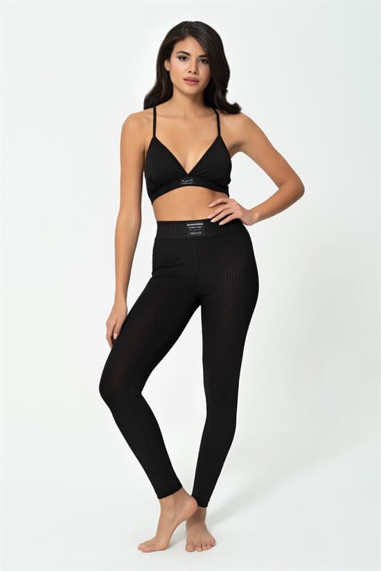 For You Fit/For You Moda For You Fit For You Fit 2 li Ribana Örgü Siyah Activewear Set