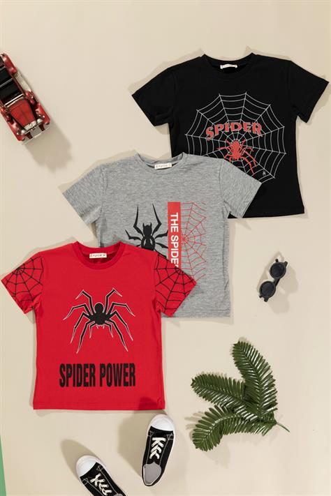 For You Kids 3'lü Spider Baskılı Siyah Kırmızı Gri Tshirt For You Kids 3'lü Spider Baskılı Siyah Kırmızı Gri Tshirt