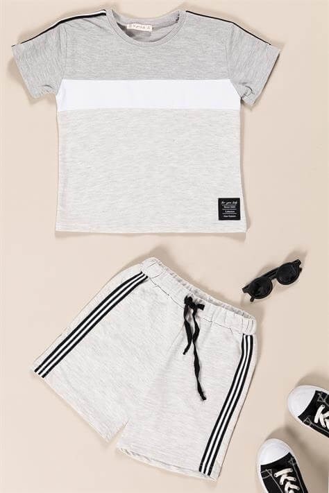 For You Kids Etiket ve Yanı Şerit Çizgi Detaylı Erkek Çocuk T-Shirt Şort Takım  | Gri For You Kids Etiket ve Yanı Şerit Çizgi Detaylı Erkek Çocuk T-Shirt Şort Takım  | Gri