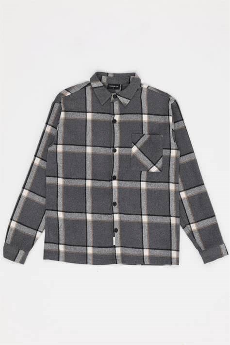 For You Man Ekoseli Tek Cep Gri Oduncu Gömlek For You Man Oversize Ekoseli Tek Cep Gri Oduncu Gömlek