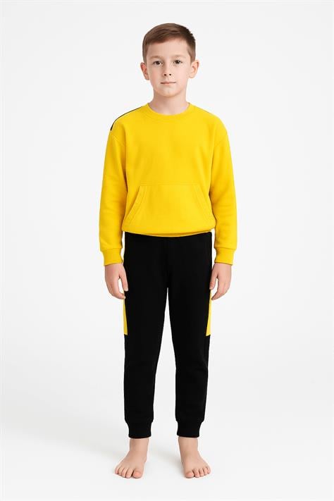 For You Kids Gizli Kanguru Cep Detaylı Garnili Erkek Çocuk Uzun Alt Üst Takım | Sarı Siyah For You Moda Gizli Kanguru Cep Detaylı Garnili Erkek Çocuk Uzun Alt Üst Takım | Sarı Siyah