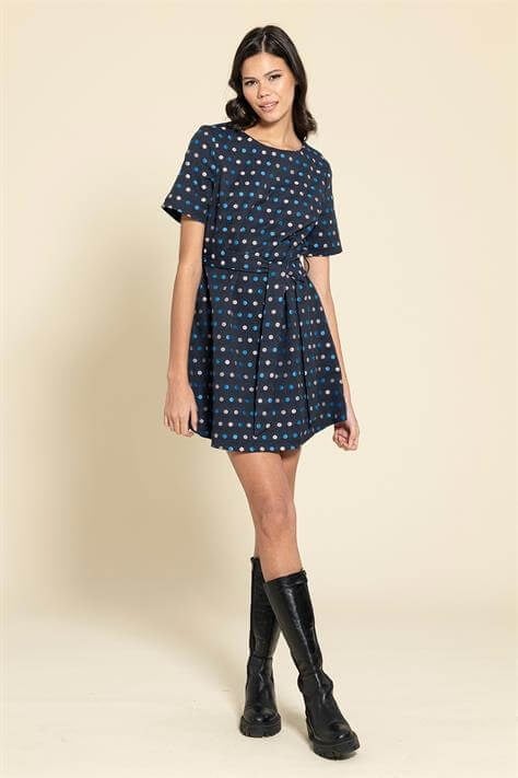 For You Moda Puantiyeli Kemerli Lacivert Mini Elbise For You Moda Puantiyeli Kemerli Lacivert Mini Elbise