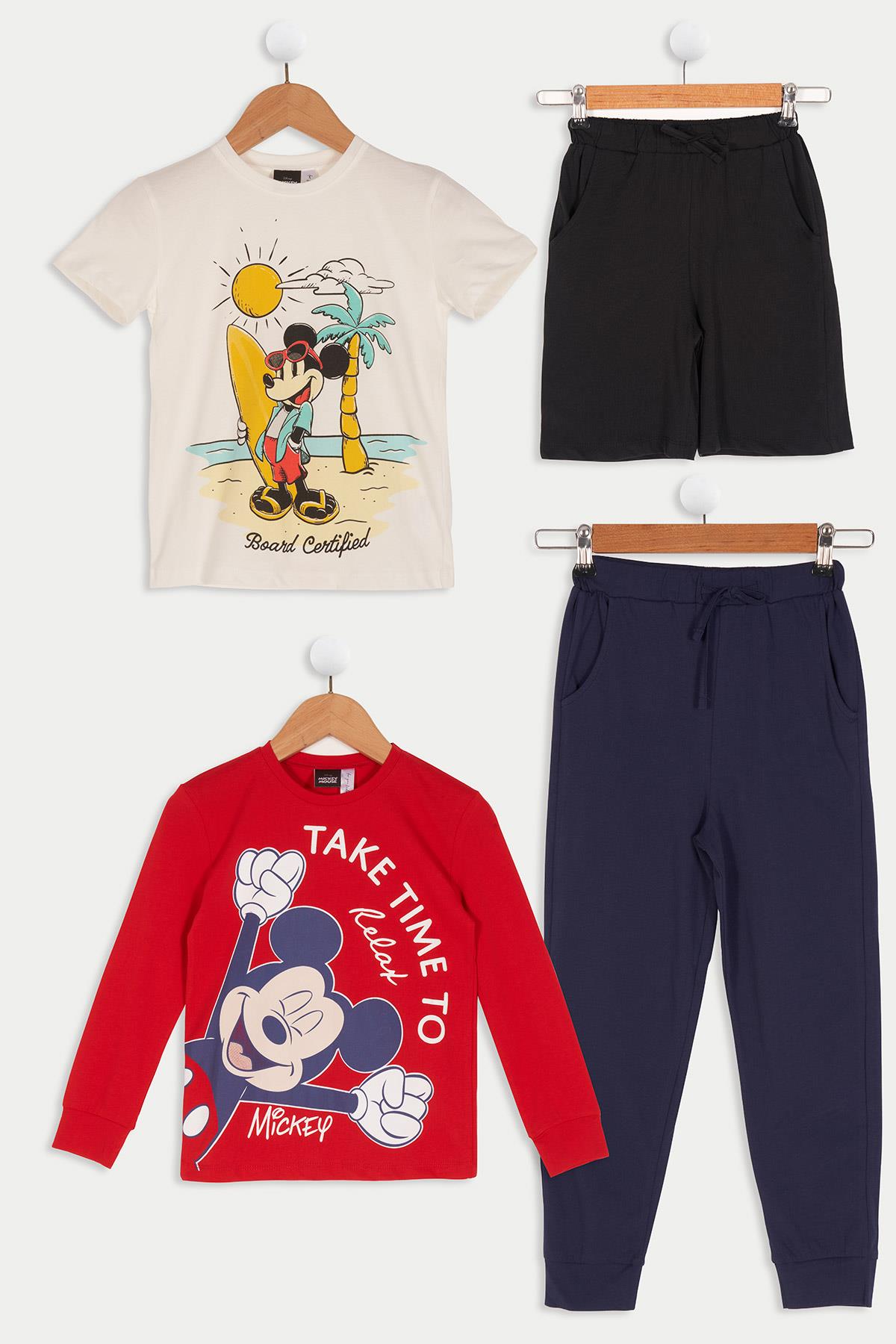 For You Kids 4'lü Mickey Mouse Baskılı Tshirt Şort Pantolon Takım