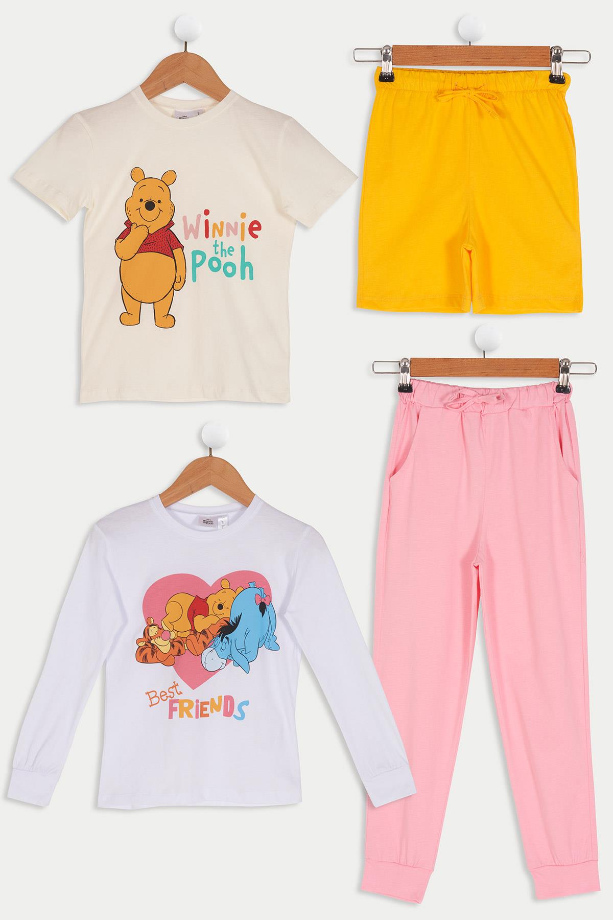 4'lü Winnie Pooh Baskılı Tshirt Şort Pantolon Takım
