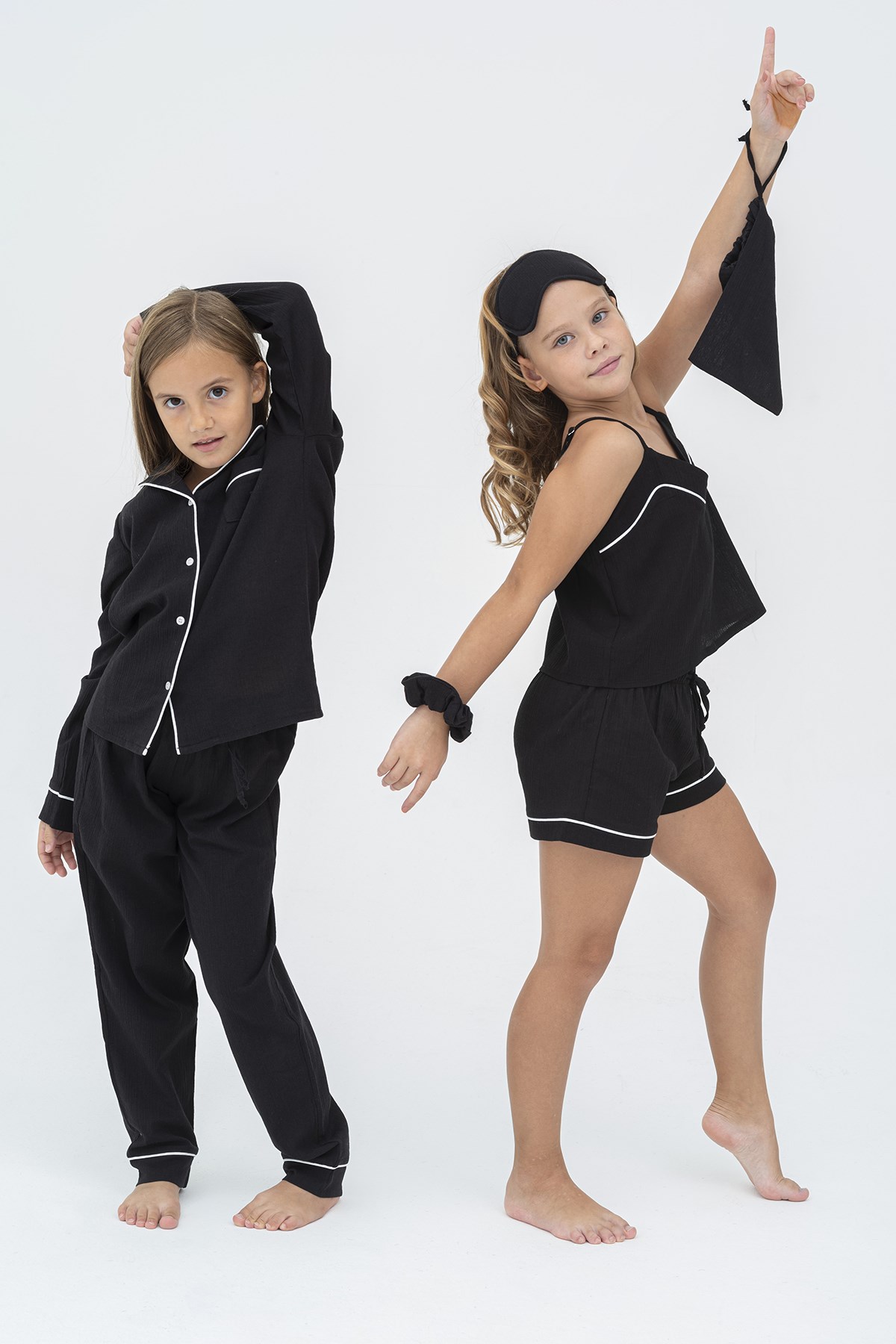 For You Kids 7'li Organik Beyaz Biyeli Siyah Pijama Takımı