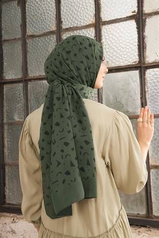 DESENLİ NATUREL KREP ŞAL - ÇAM YEŞİLİ