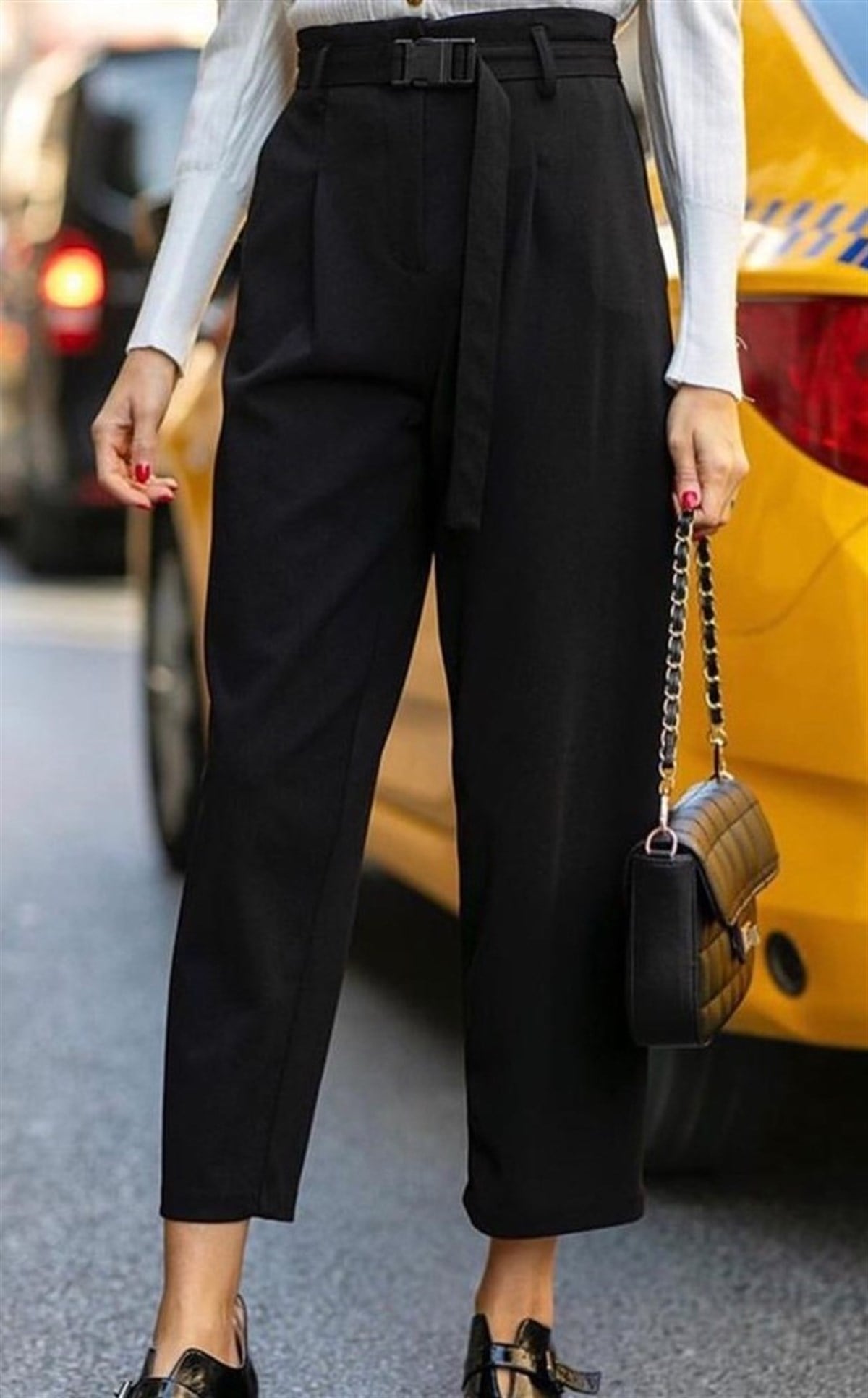 Boyfriend Kendinden Kemerli Siyah Renk Pantolon