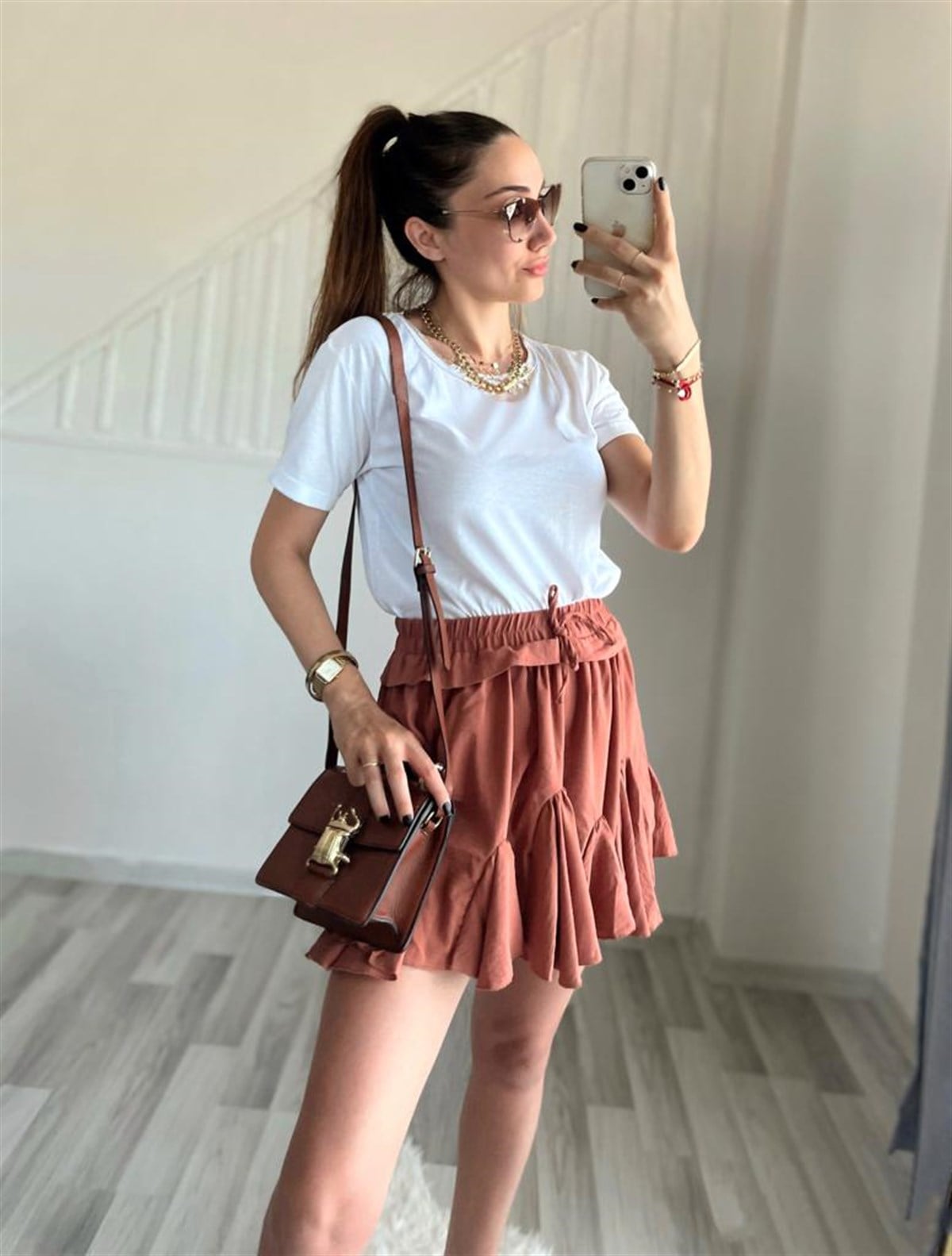 Kiremit Renk Aerobin Kumaş Etek