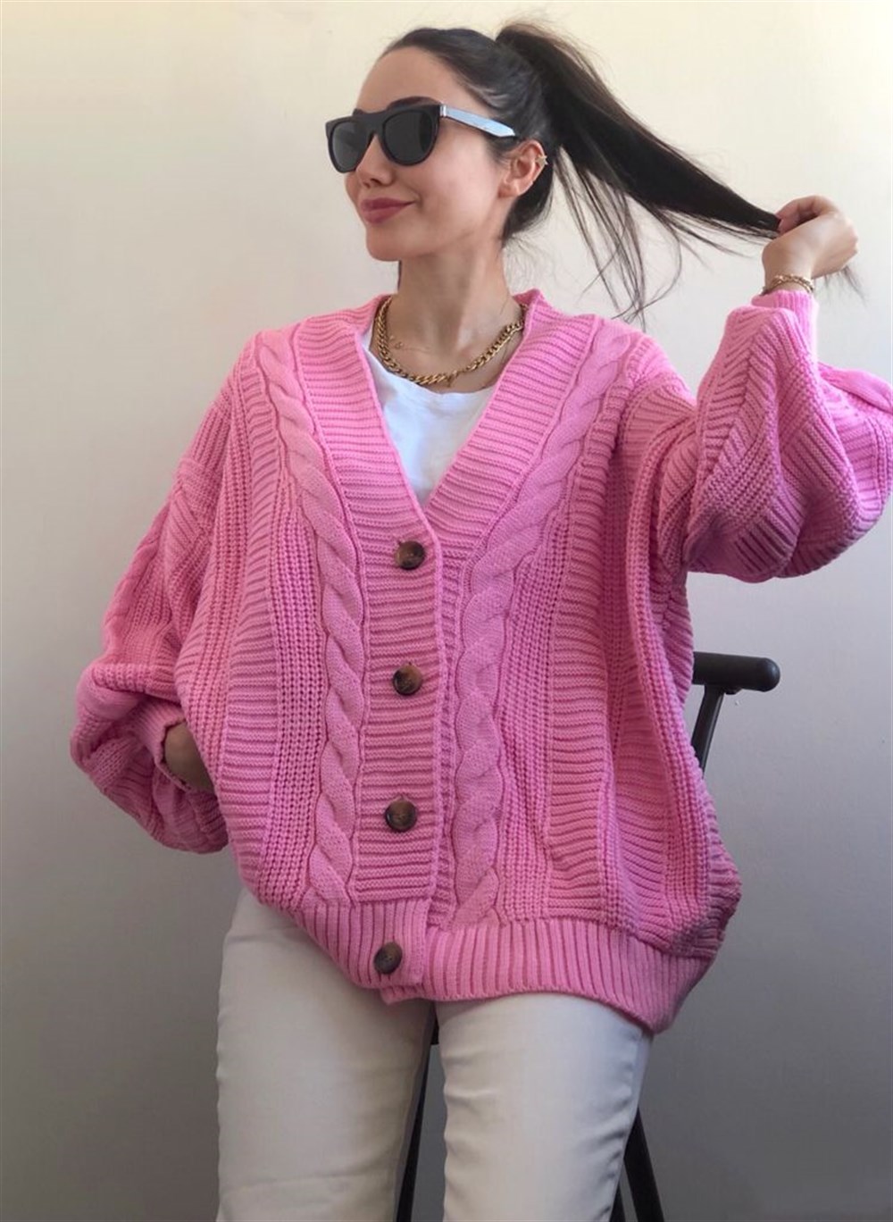 Pembe Oversize Hırka