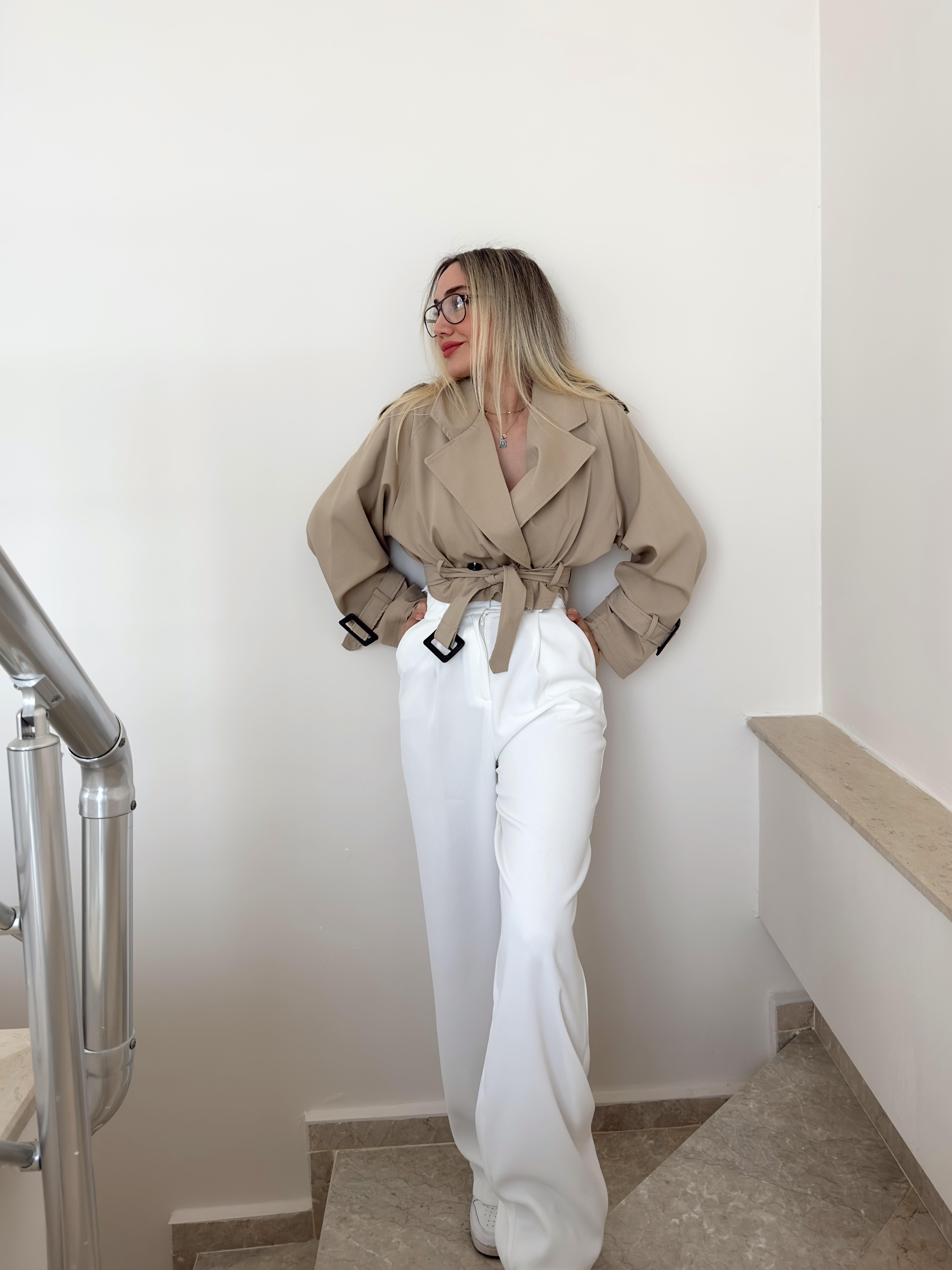 Premium Crep Kumaş Beyaz Pantolon