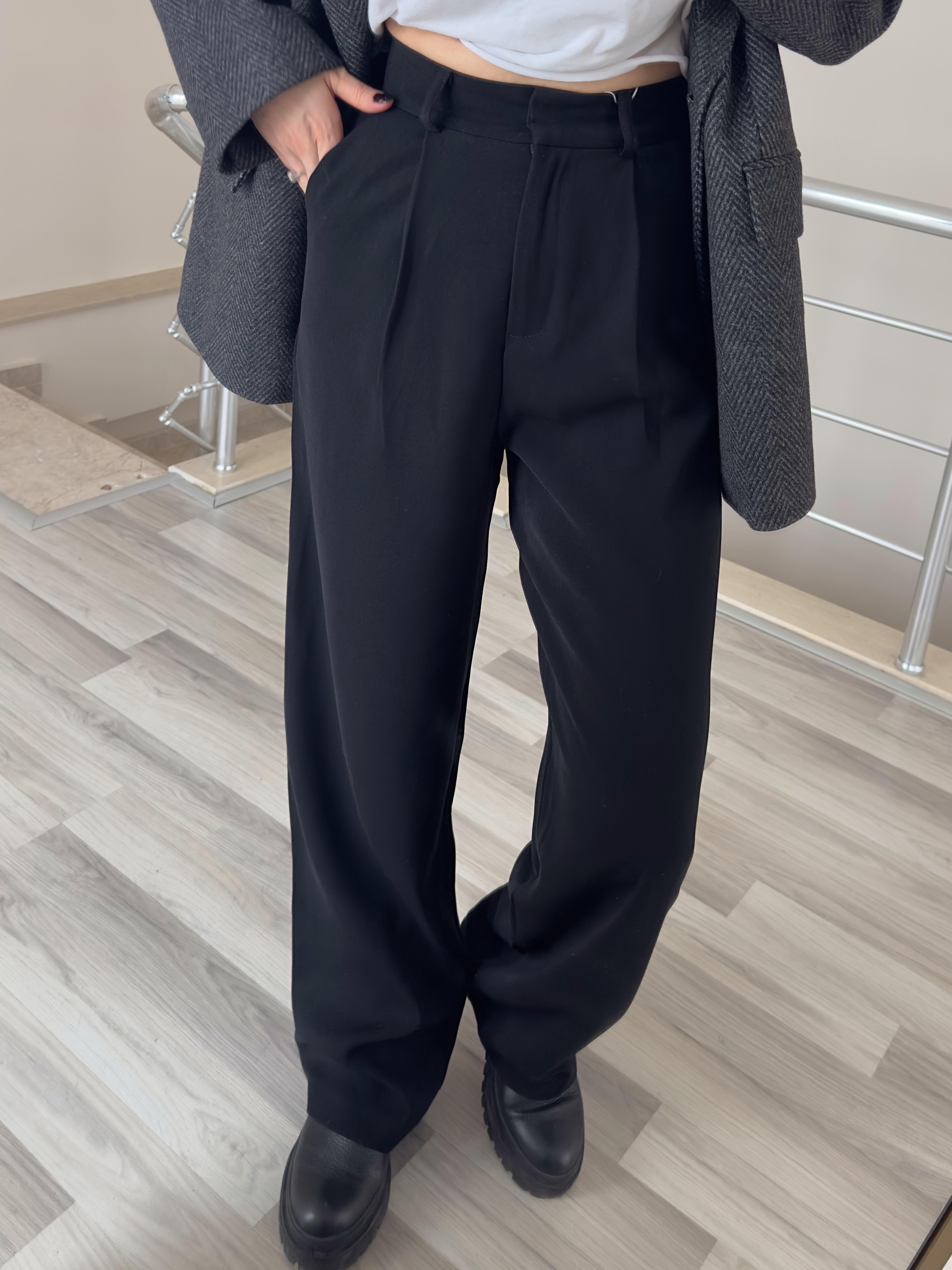 Premium Crep Kumaş Siyah Pantolon