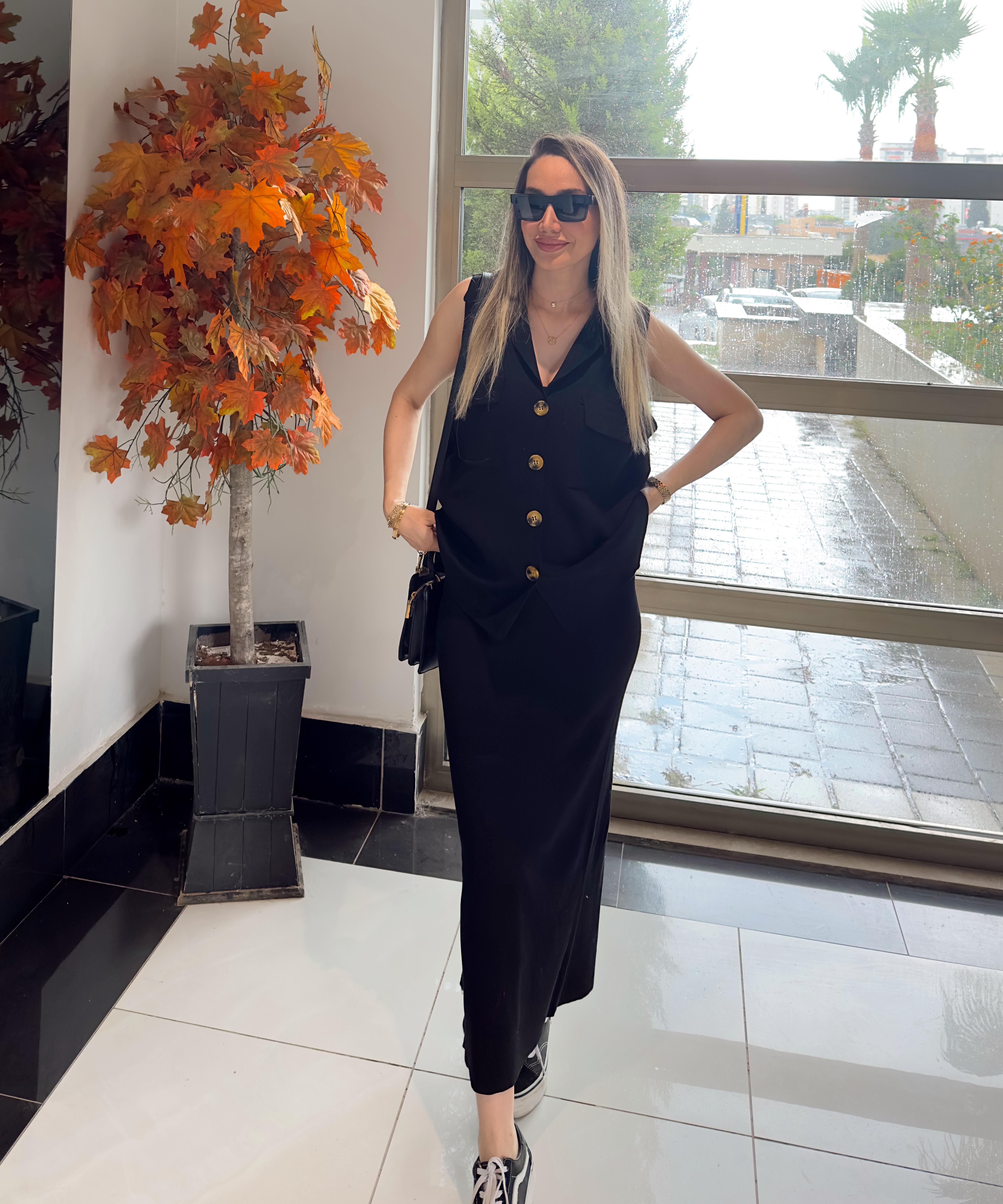 Siyah Triko Etek Yelek Takım 