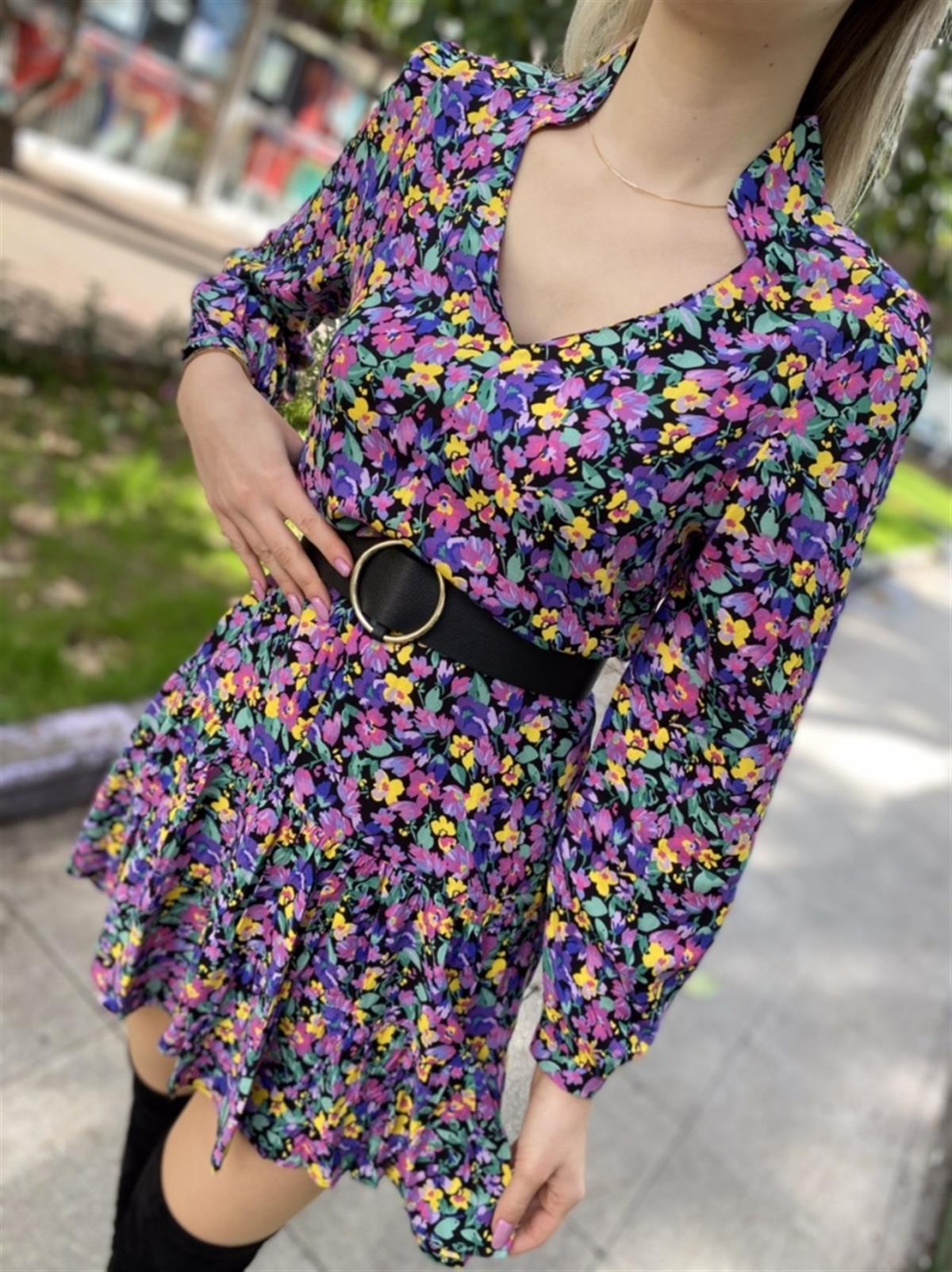 Viskon Çiçekli Elbise