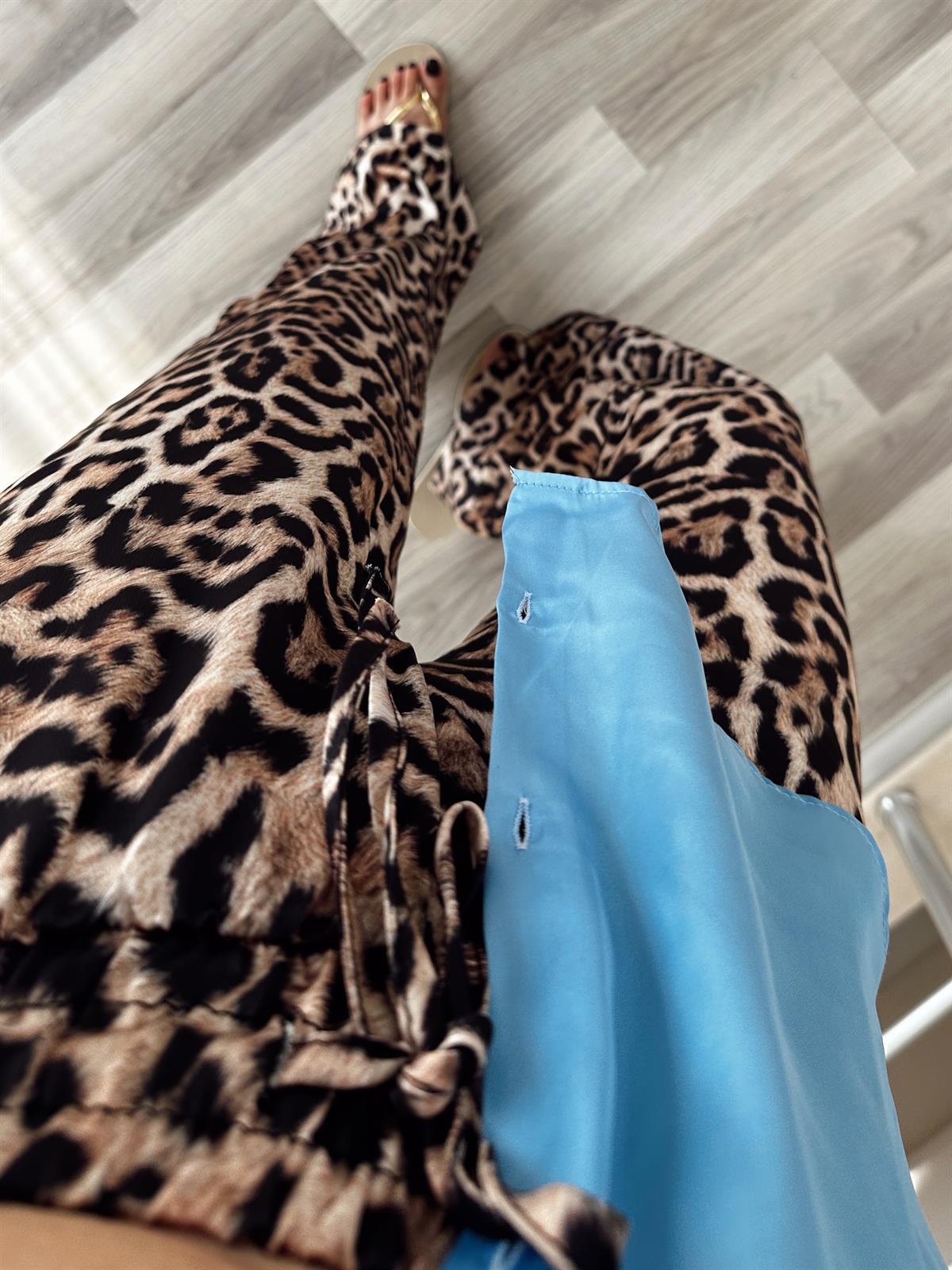 Bol paça leopar desenli pantolon
