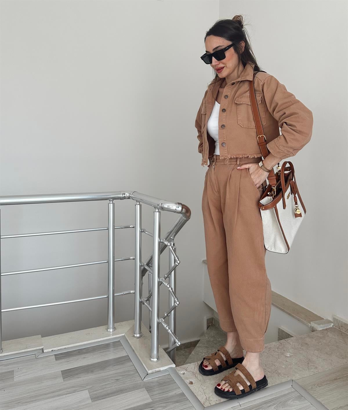 Camel Gabardin Kumaş Takım