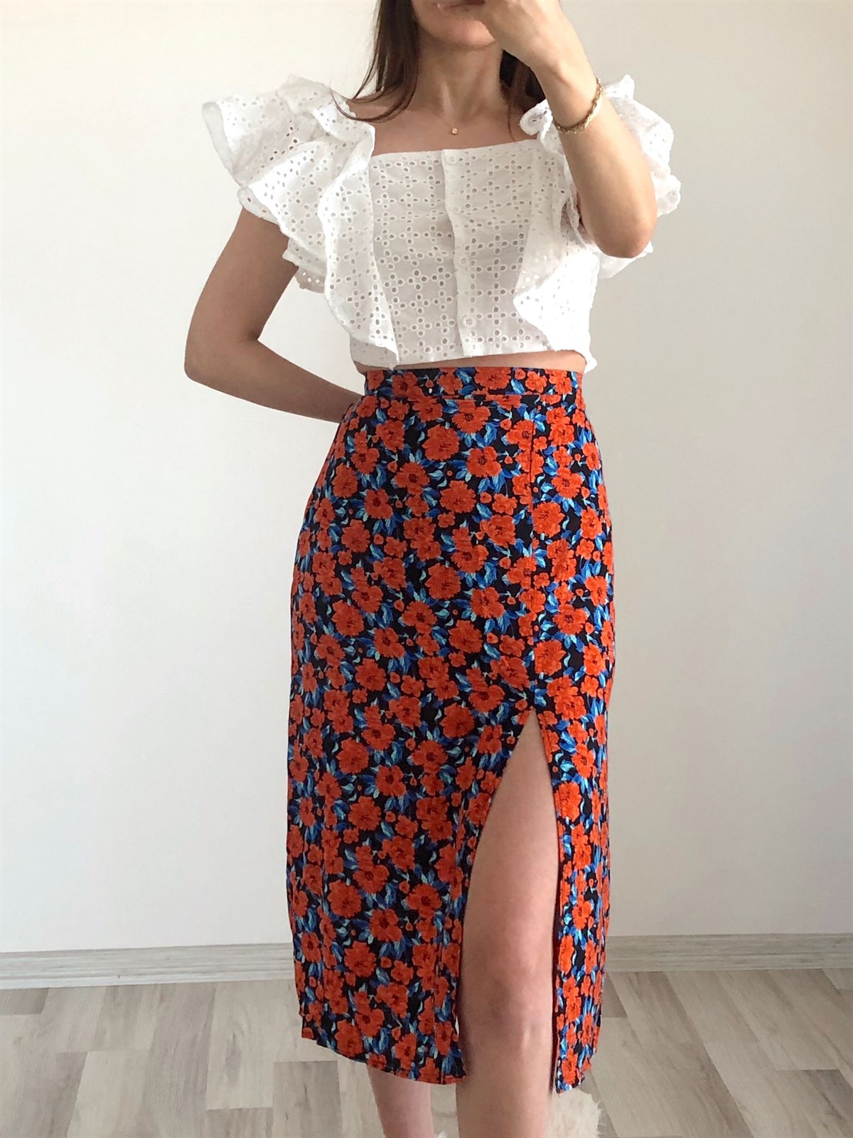 Çiçekli viskon etek