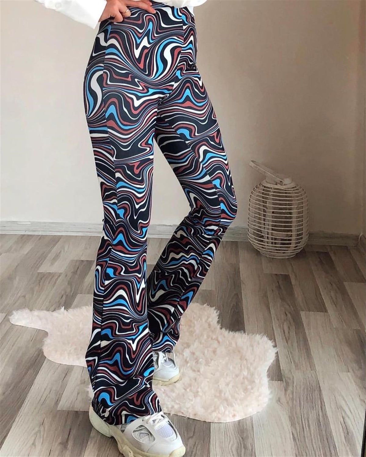 Dalga Desenli Likralı Tayt Pantolon
