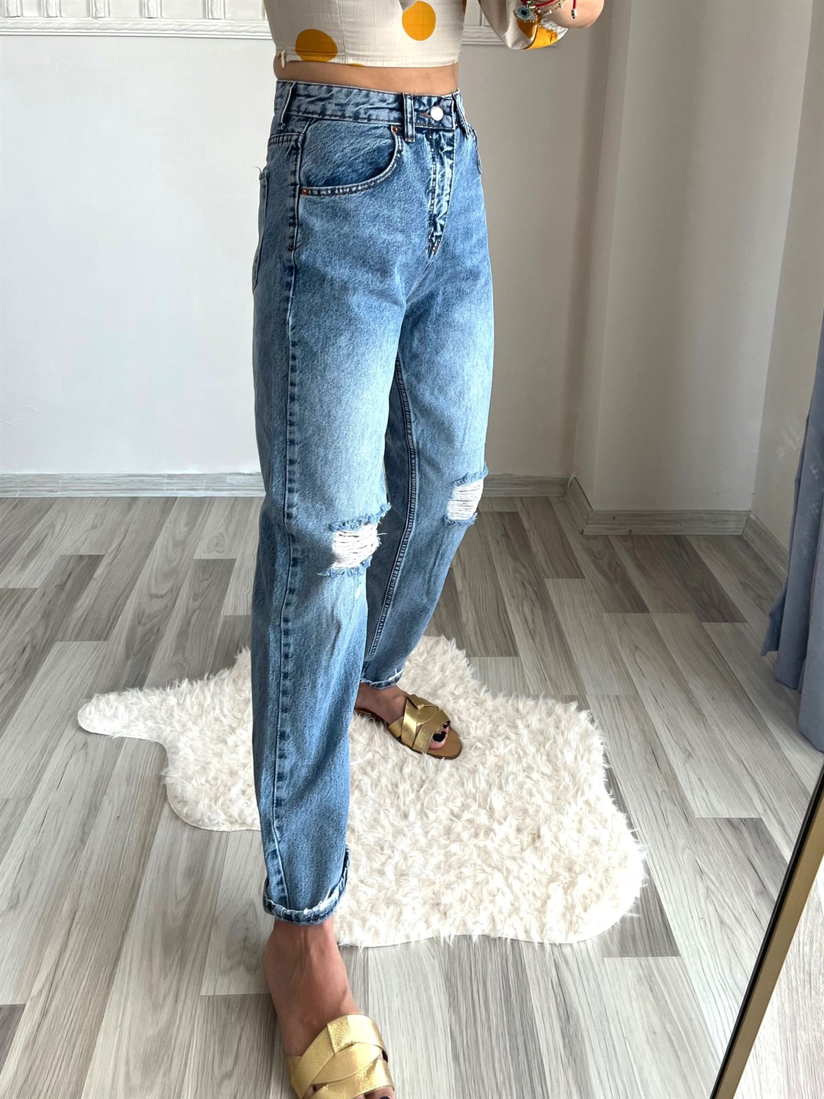Diz Detaylı Mom jean