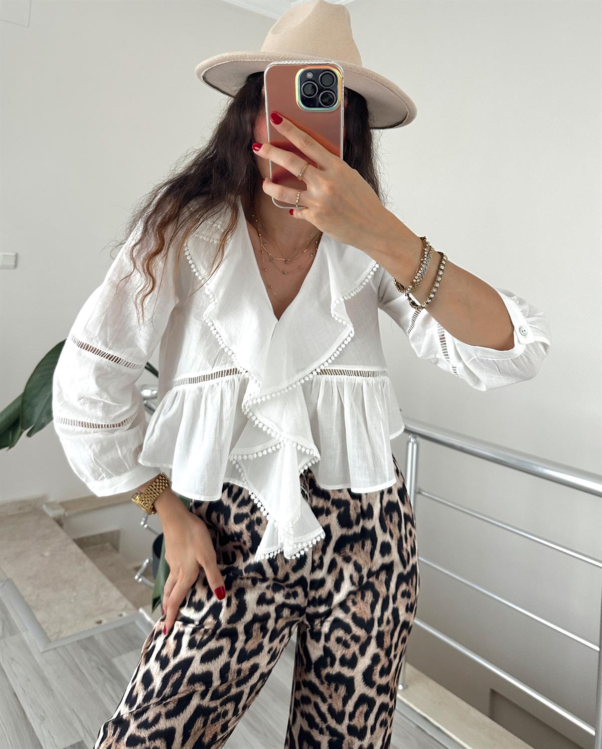 Fırfır detaylı crop bluz 