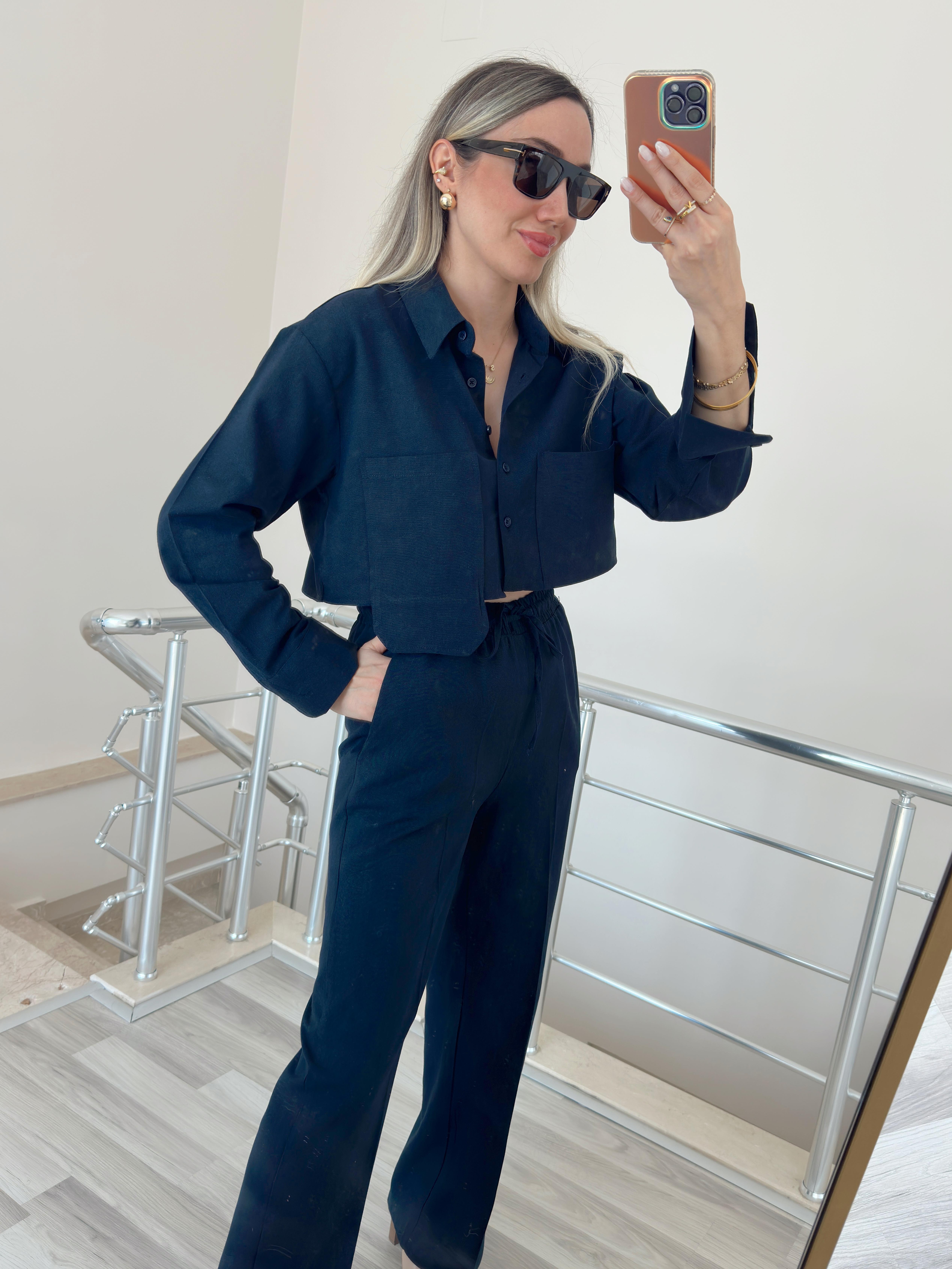 Lacivert Alt Üst Keten Takım