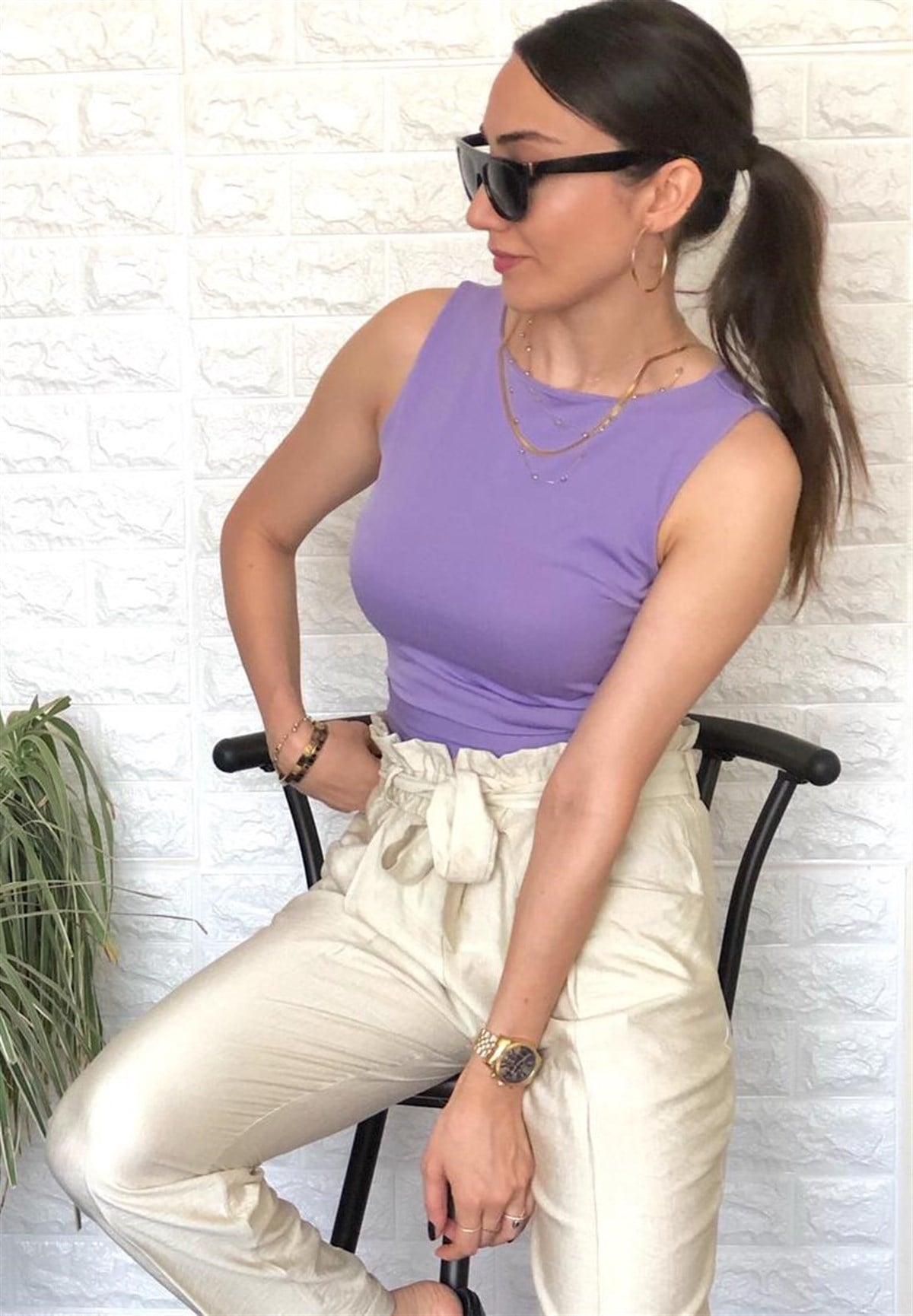 Lila Sırt Detaylı Bluz