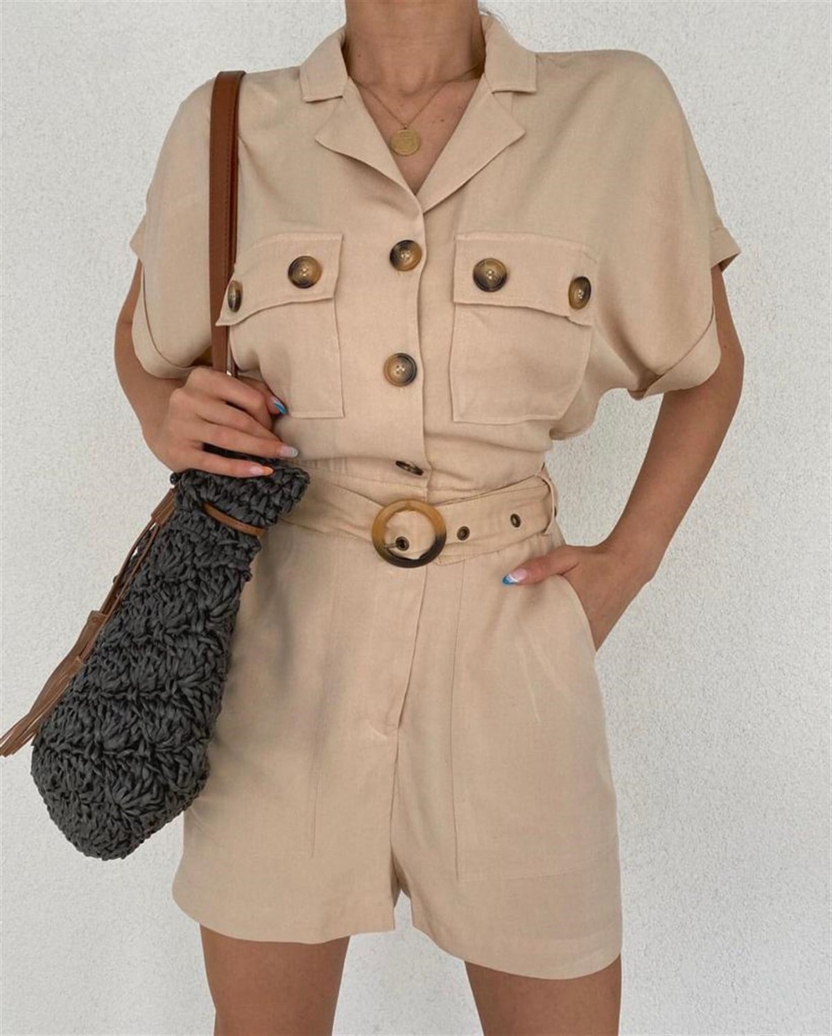 Orijinal Marka Kemerli Şort Tulum