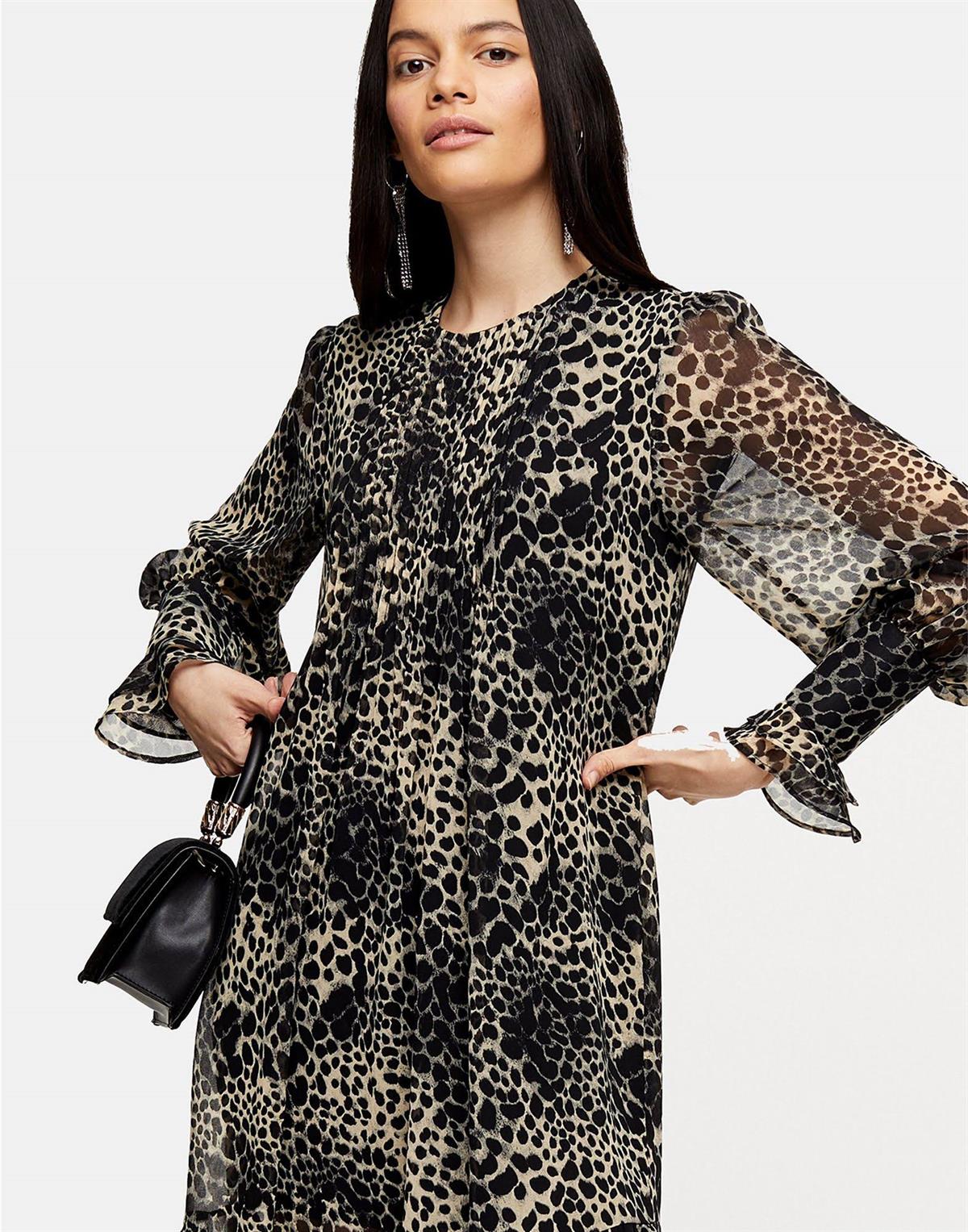 Orijinal Marka Şifon Leopar Desenli Elbise