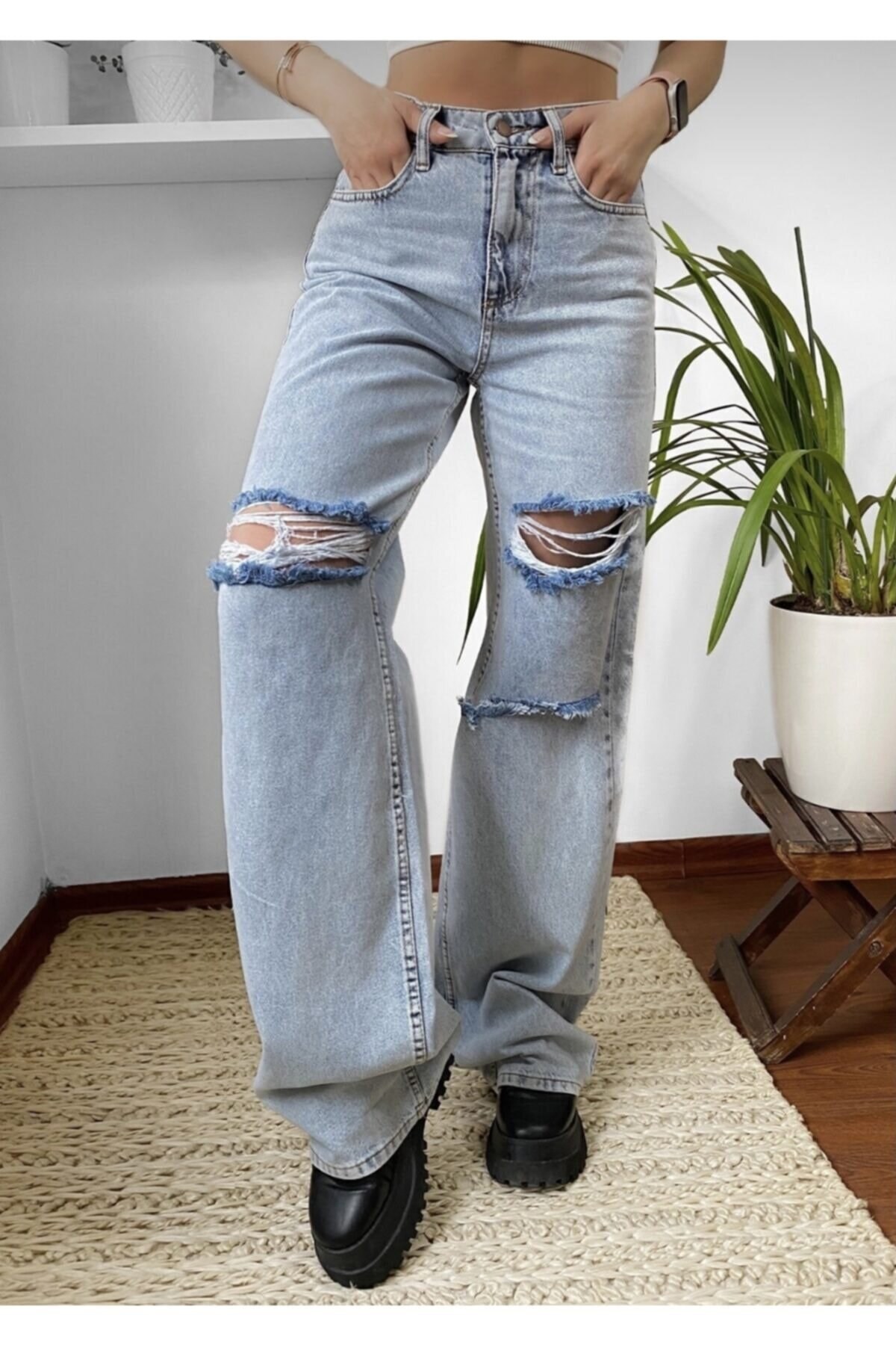 Palazzo yırtıklı jean
