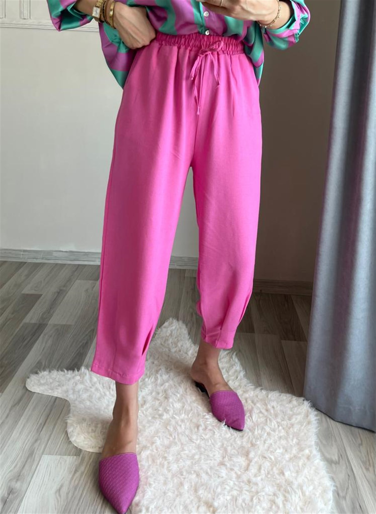 Pembe Keten Pantolon