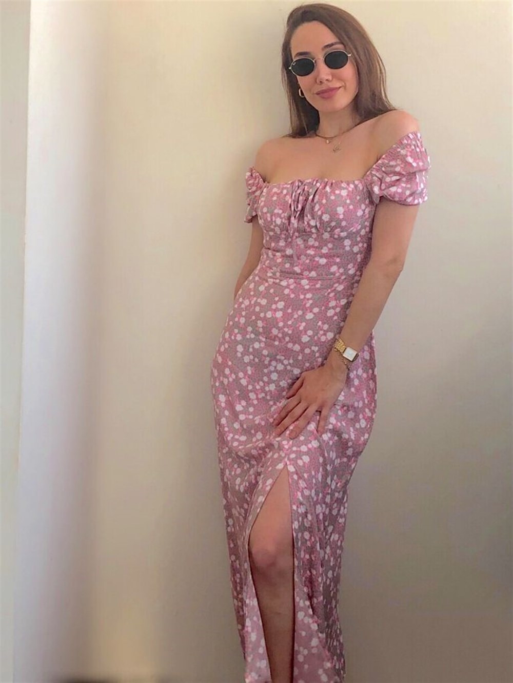 Pembe Madonna Yaka Çıtır Elbise