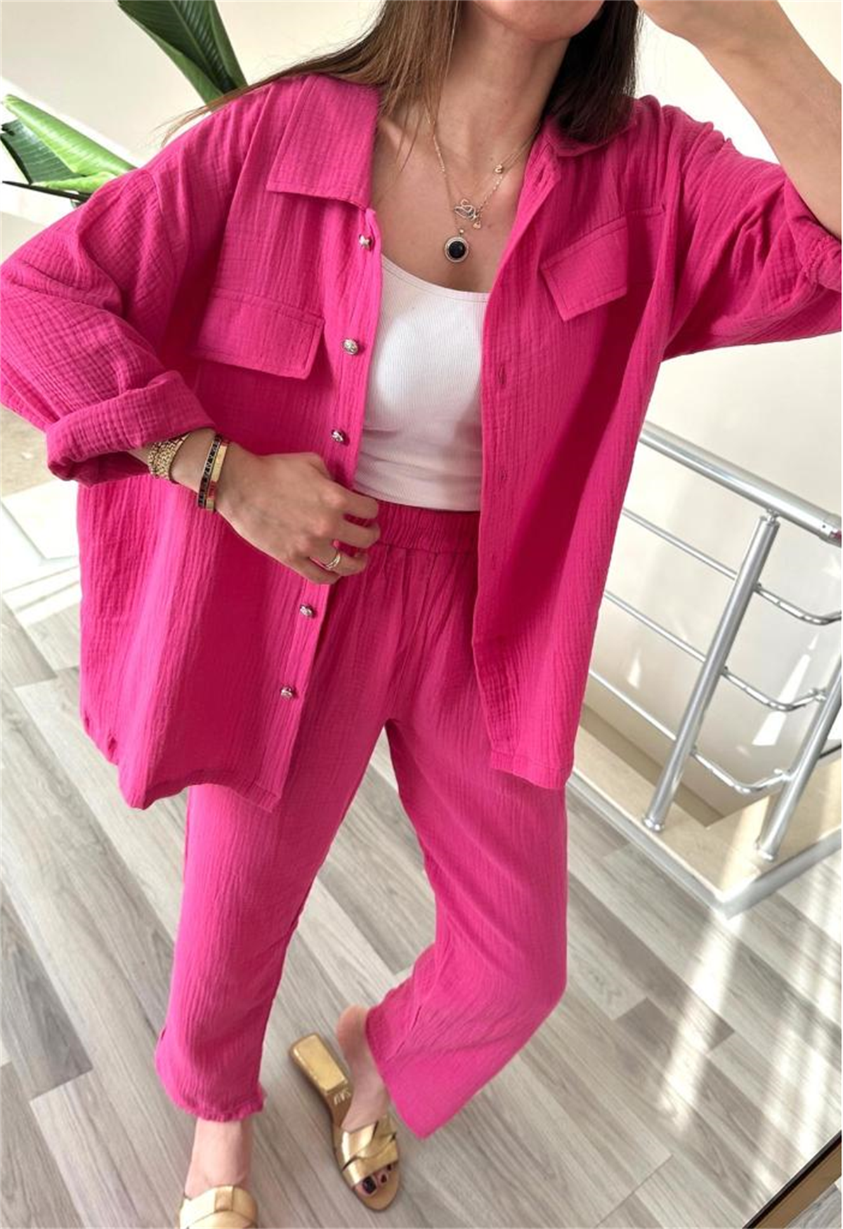 Pembe Müslin Keten Takım