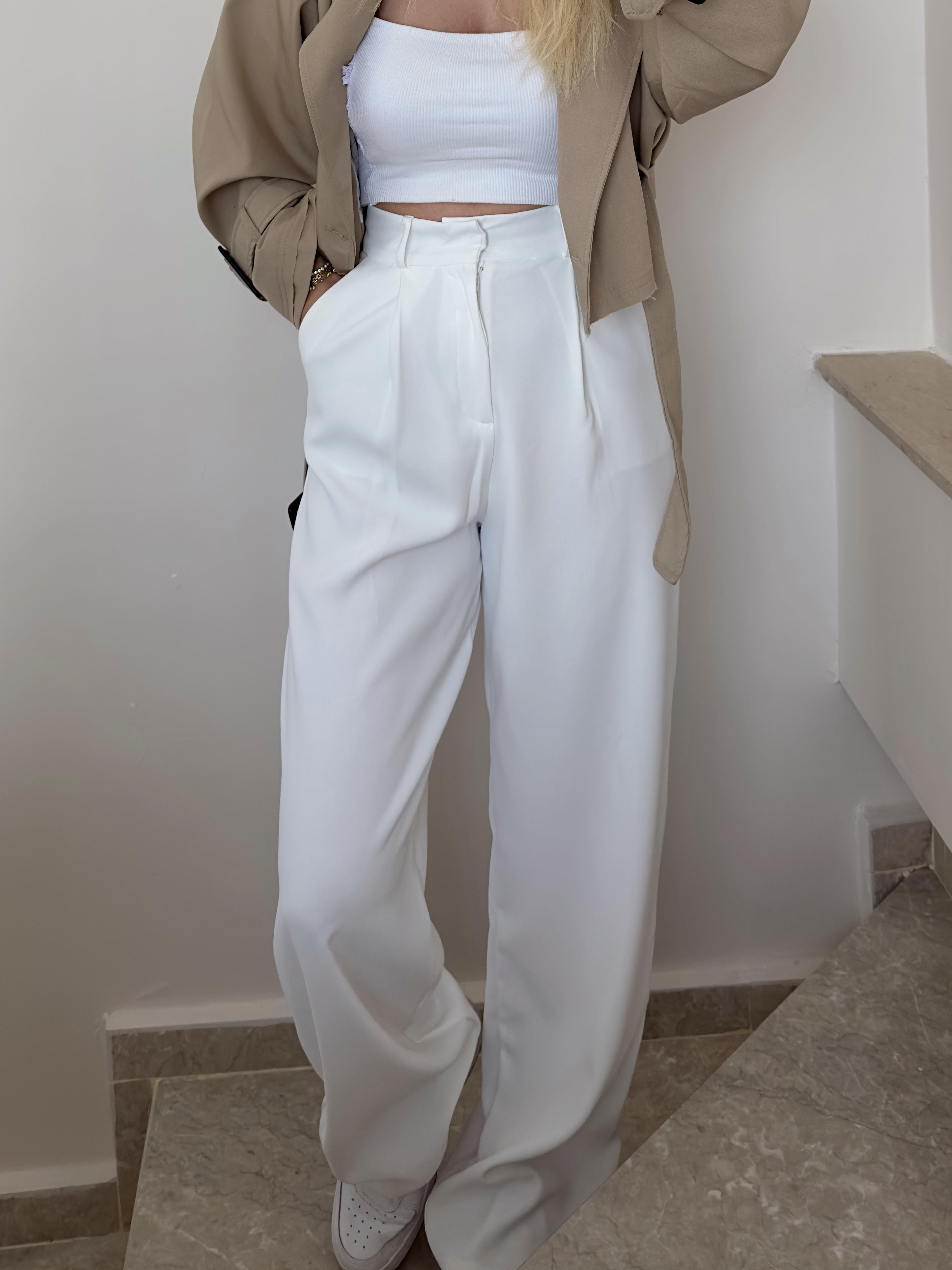 Premium Crep Kumaş Beyaz Pantolon