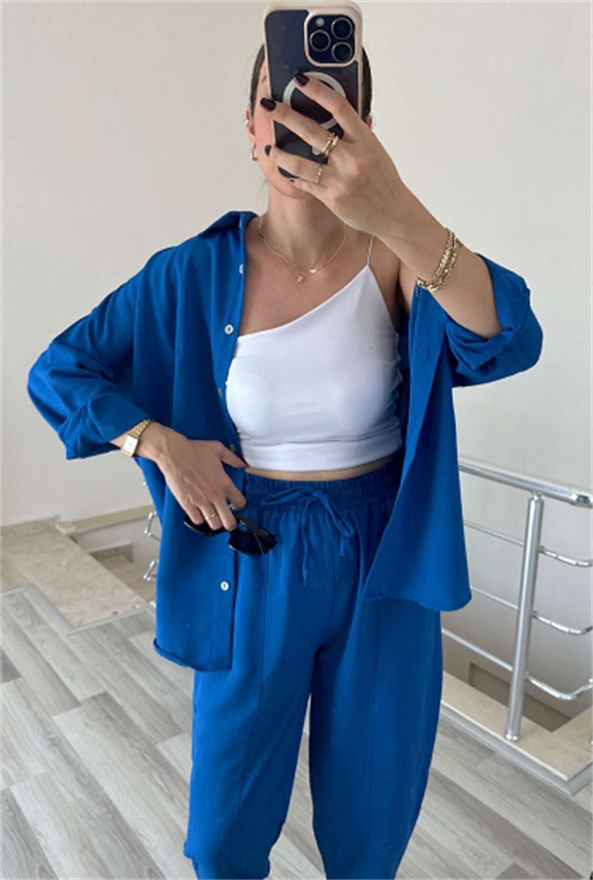 Saks Mavi Keten Takım