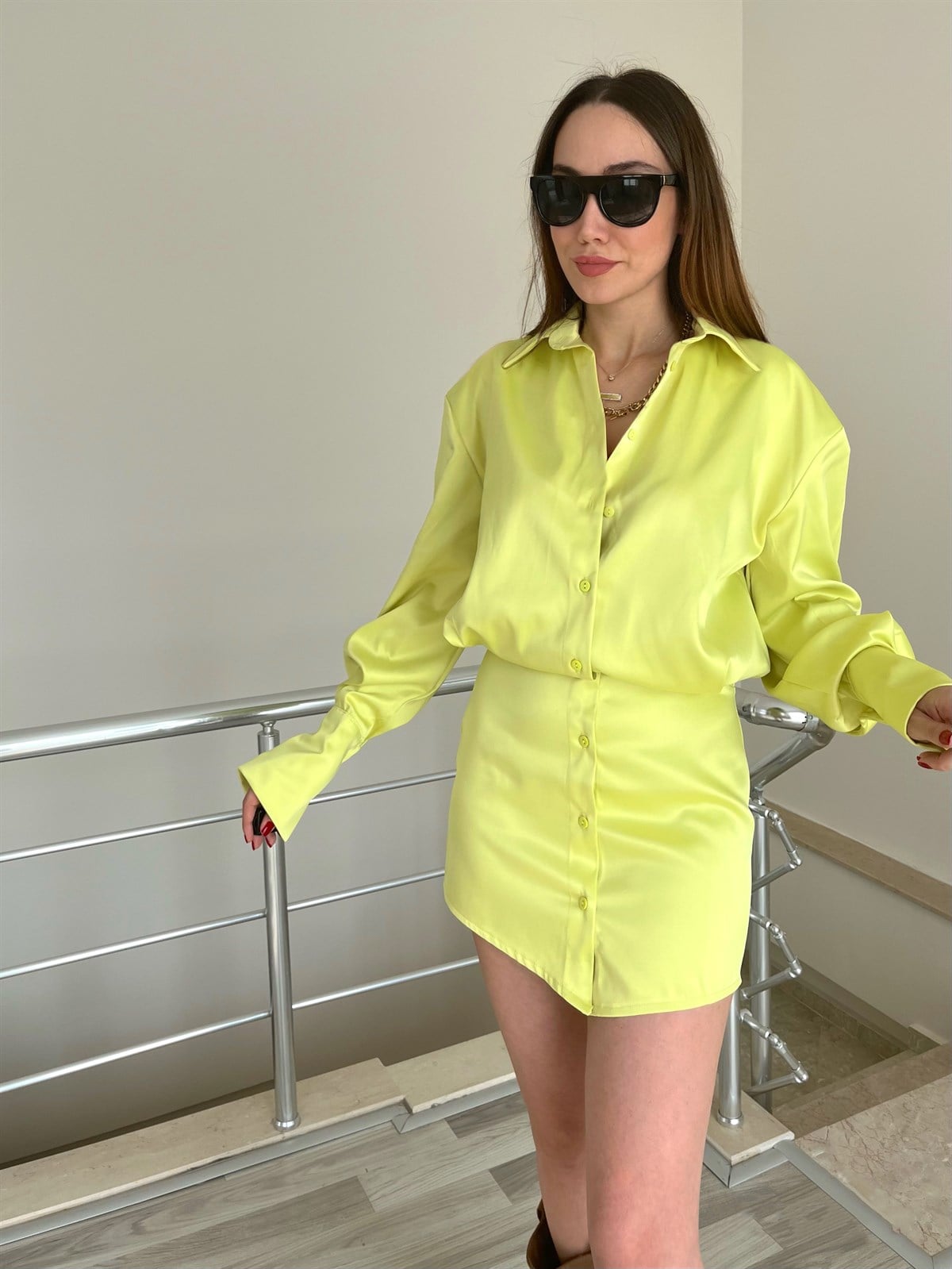 Saten Gömlek Elbise